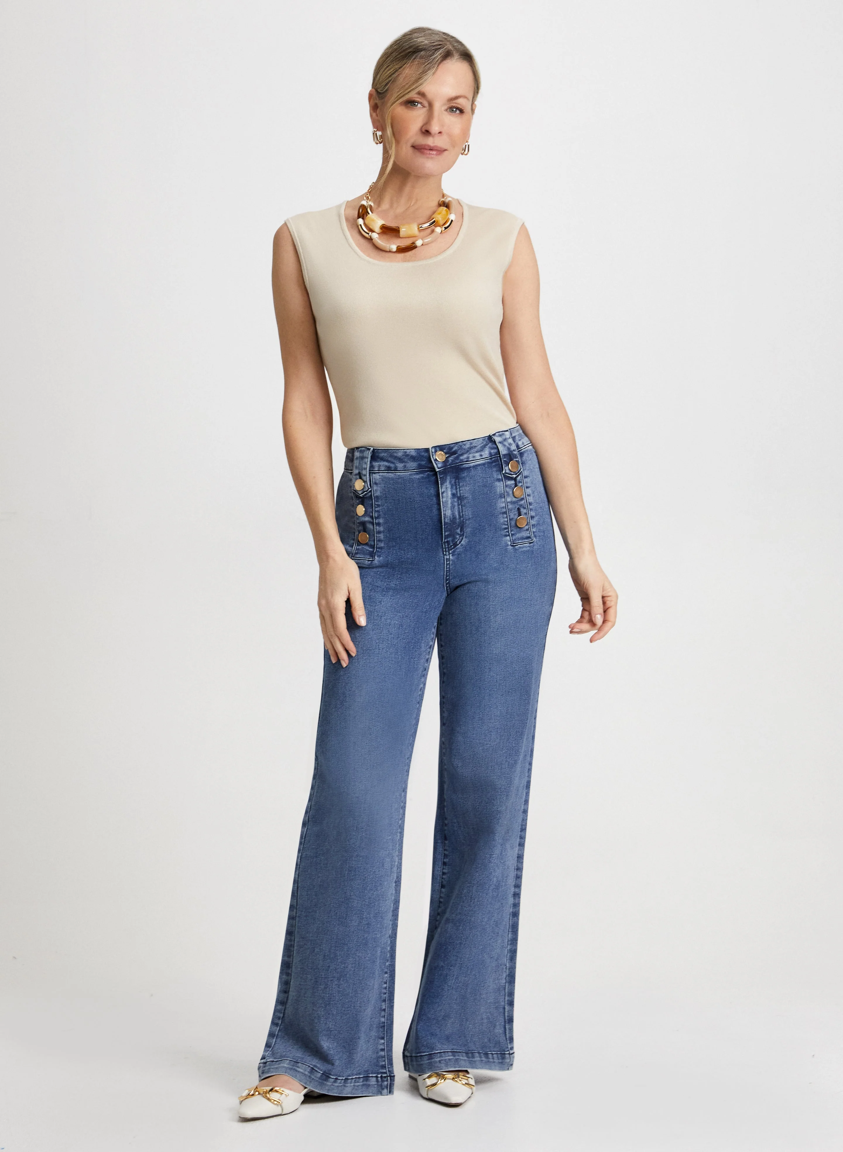 Cap Sleeve Top & Wide Leg Jeans