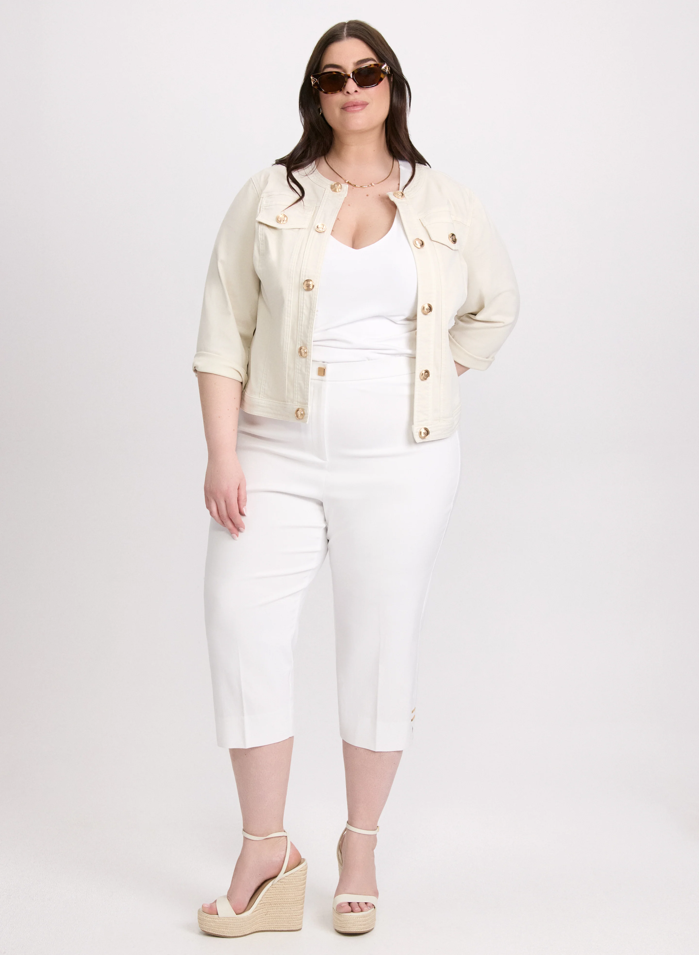 3/4 Sleeve Jean Jacket & High-Rise Bengaline Capris