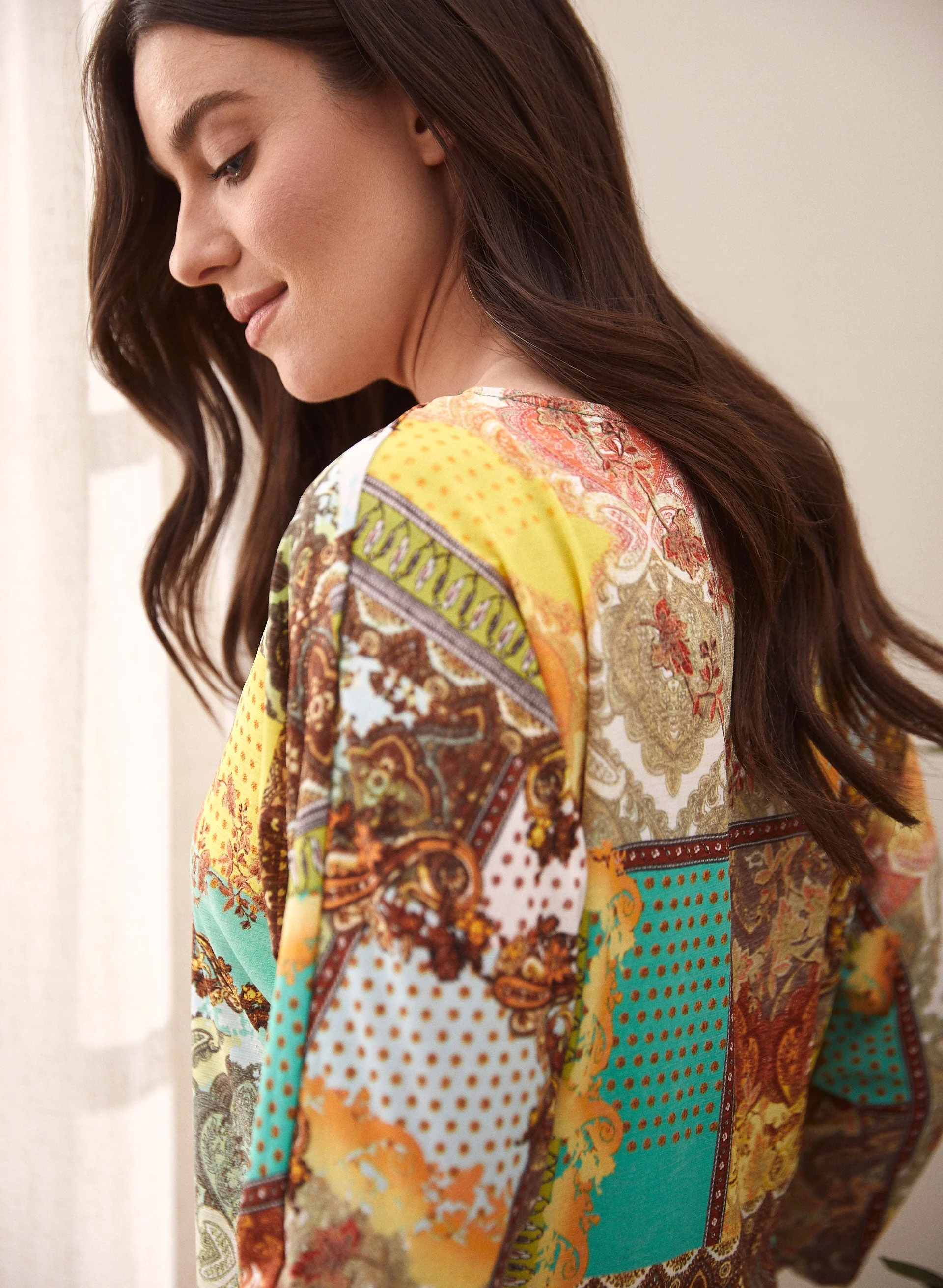 3/4 Sleeve Patchwork Print Top - Image 2