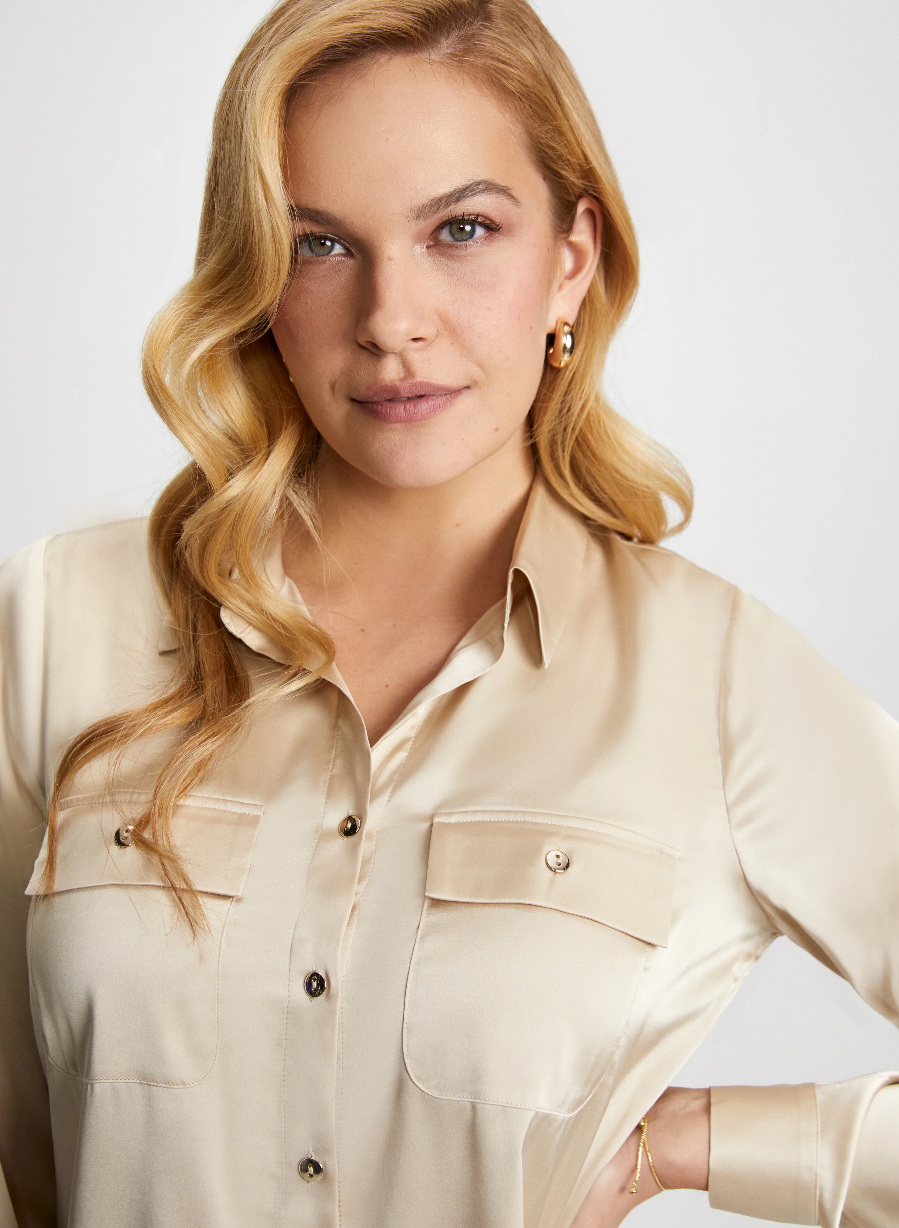 Satin Button Down Blouse - Image 2