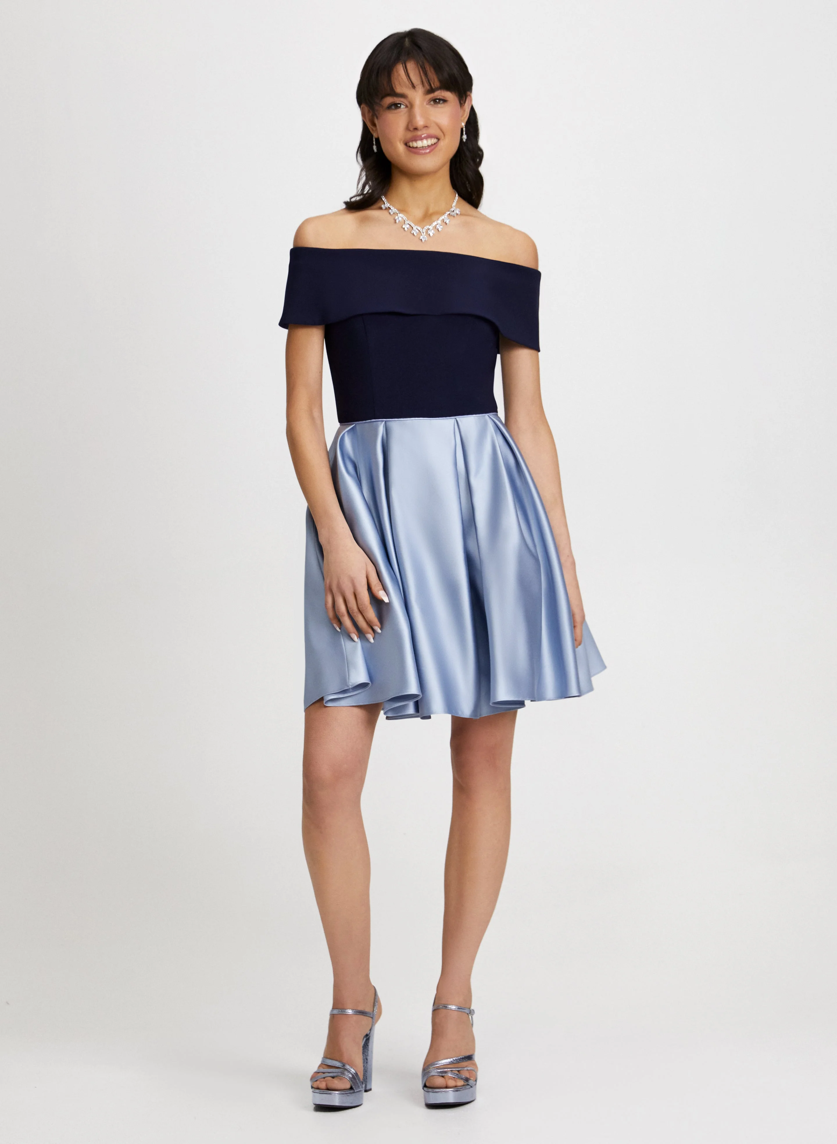 Bardot Neck Dress & Crystal Necklace