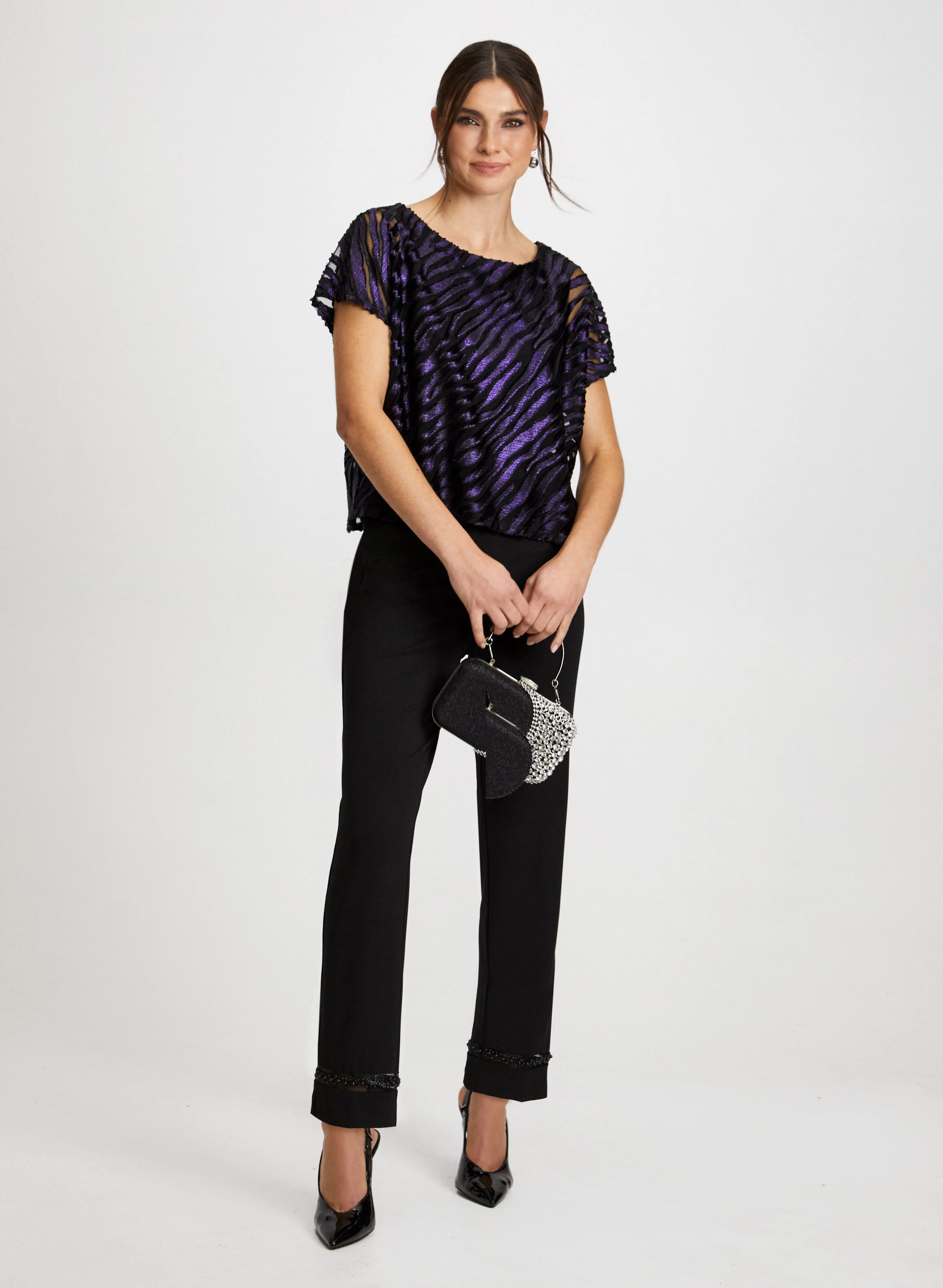 Zebra Print Blouse & Pearl Detail Pants