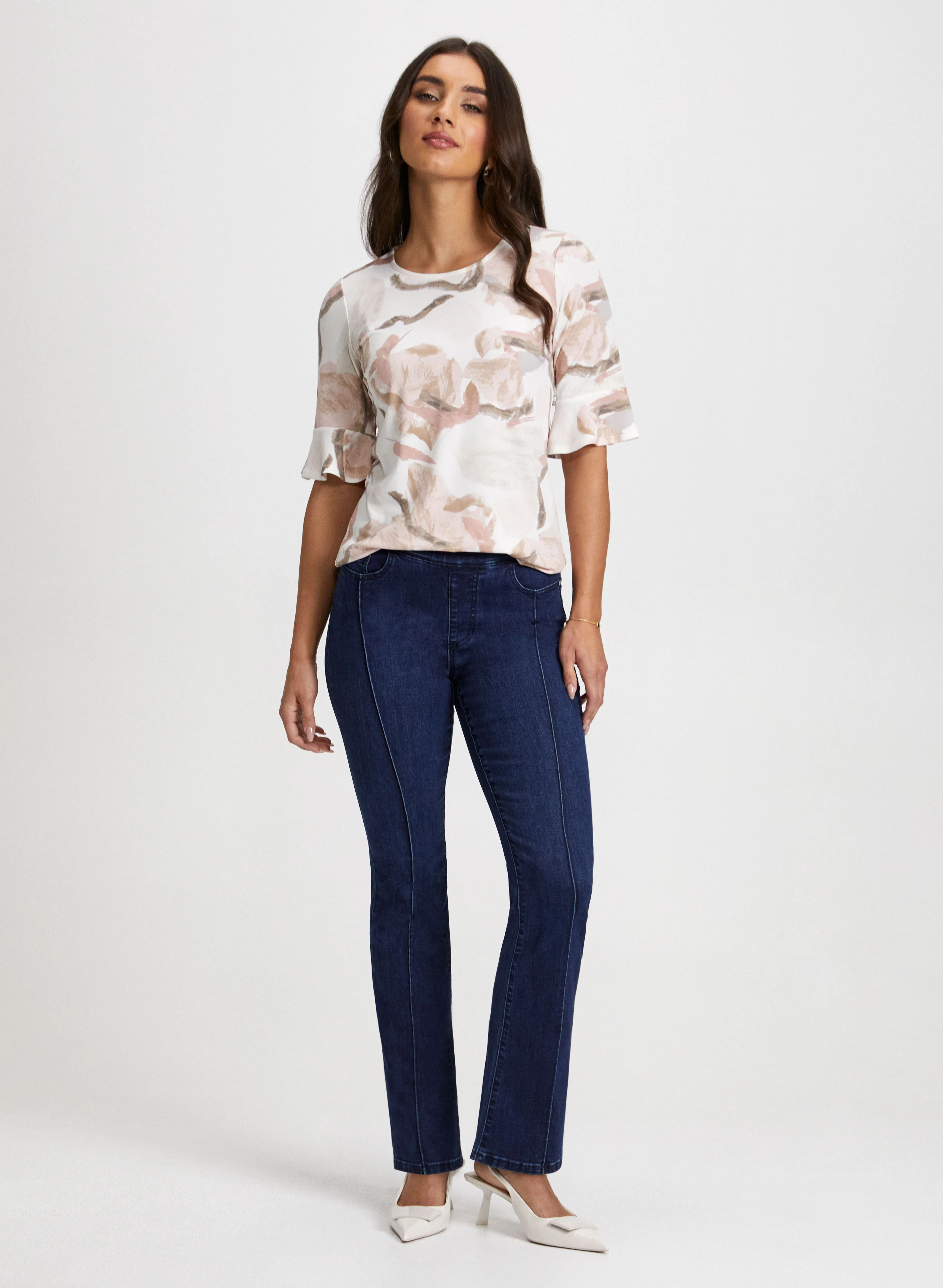 Ruffle Sleeve Top & Bootcut Jeans