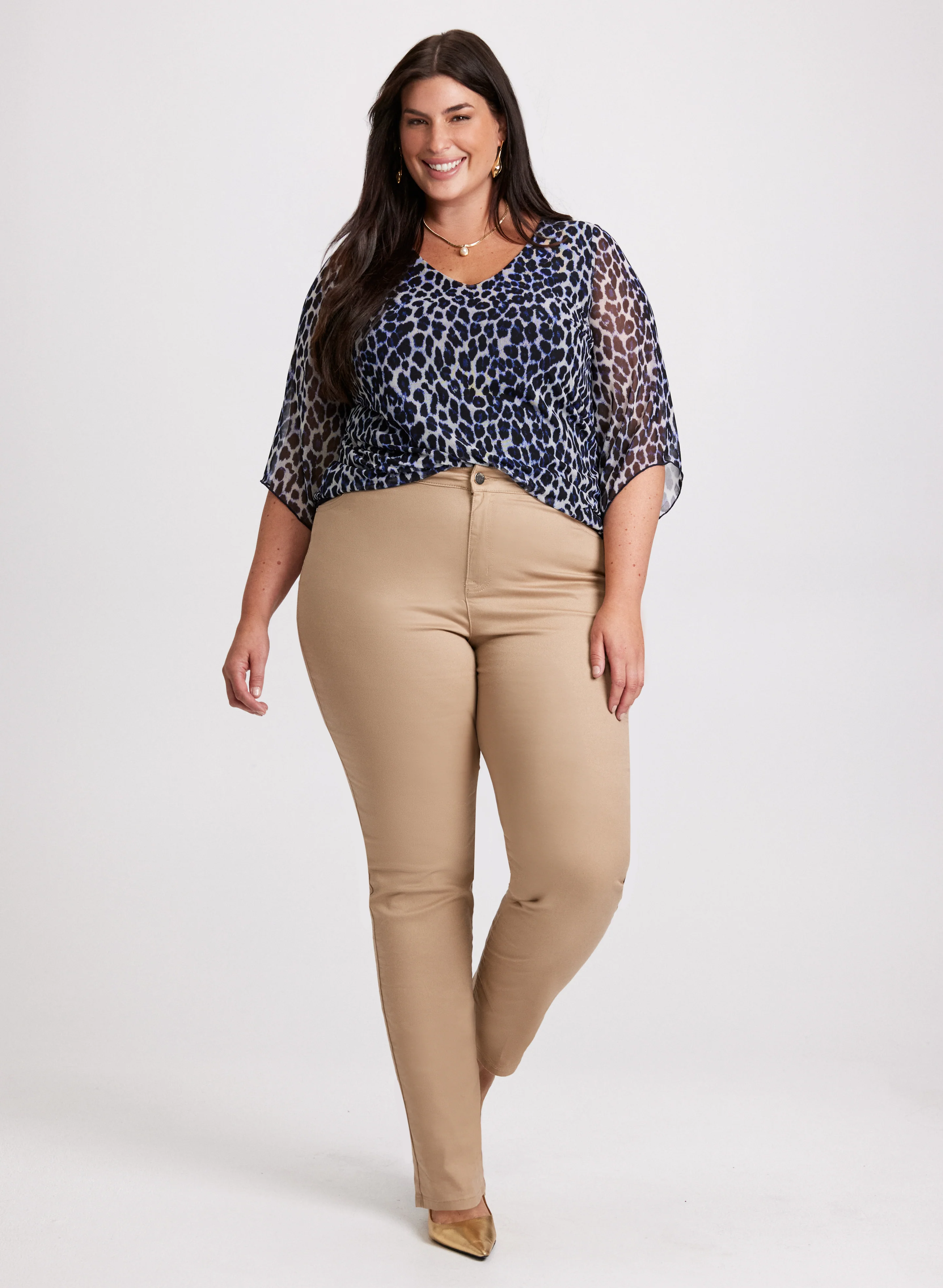 Animal Print Top & Slim Leg Jeans