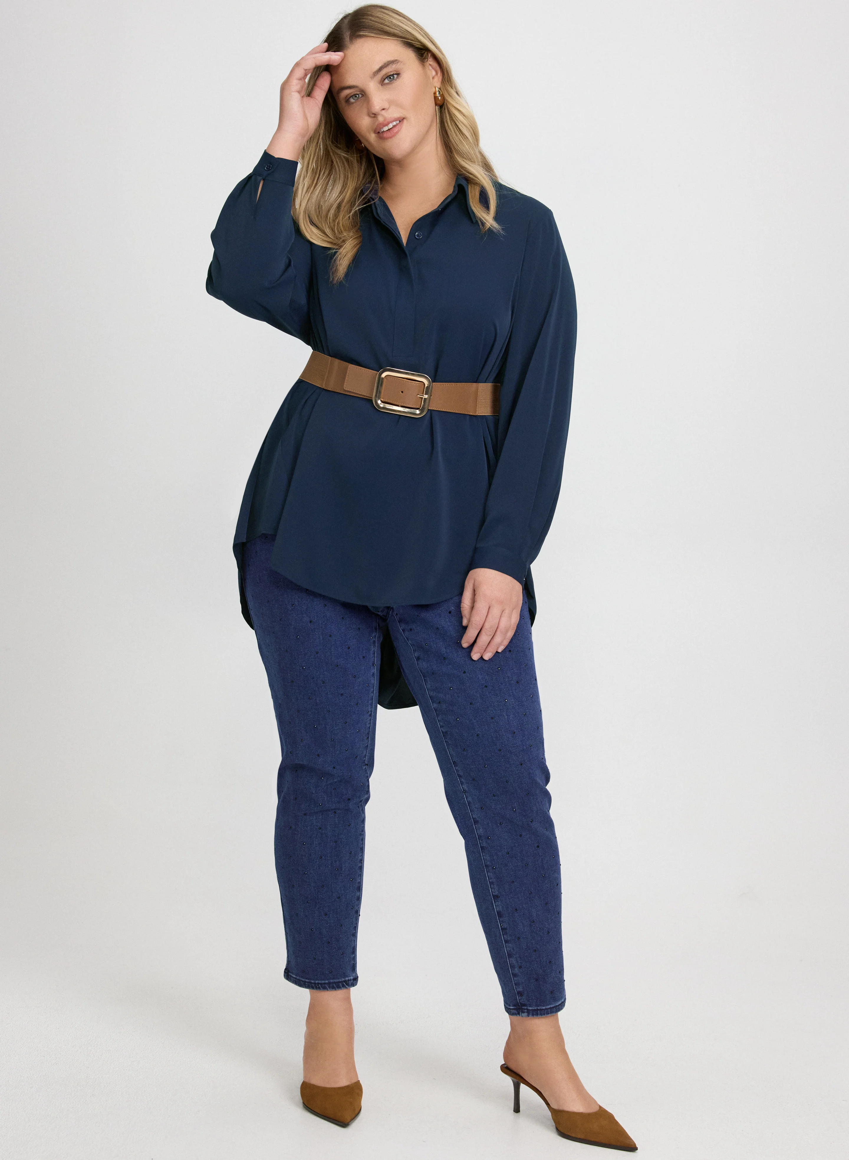 Asymmetric High-Low Hem Blouse - Image 2