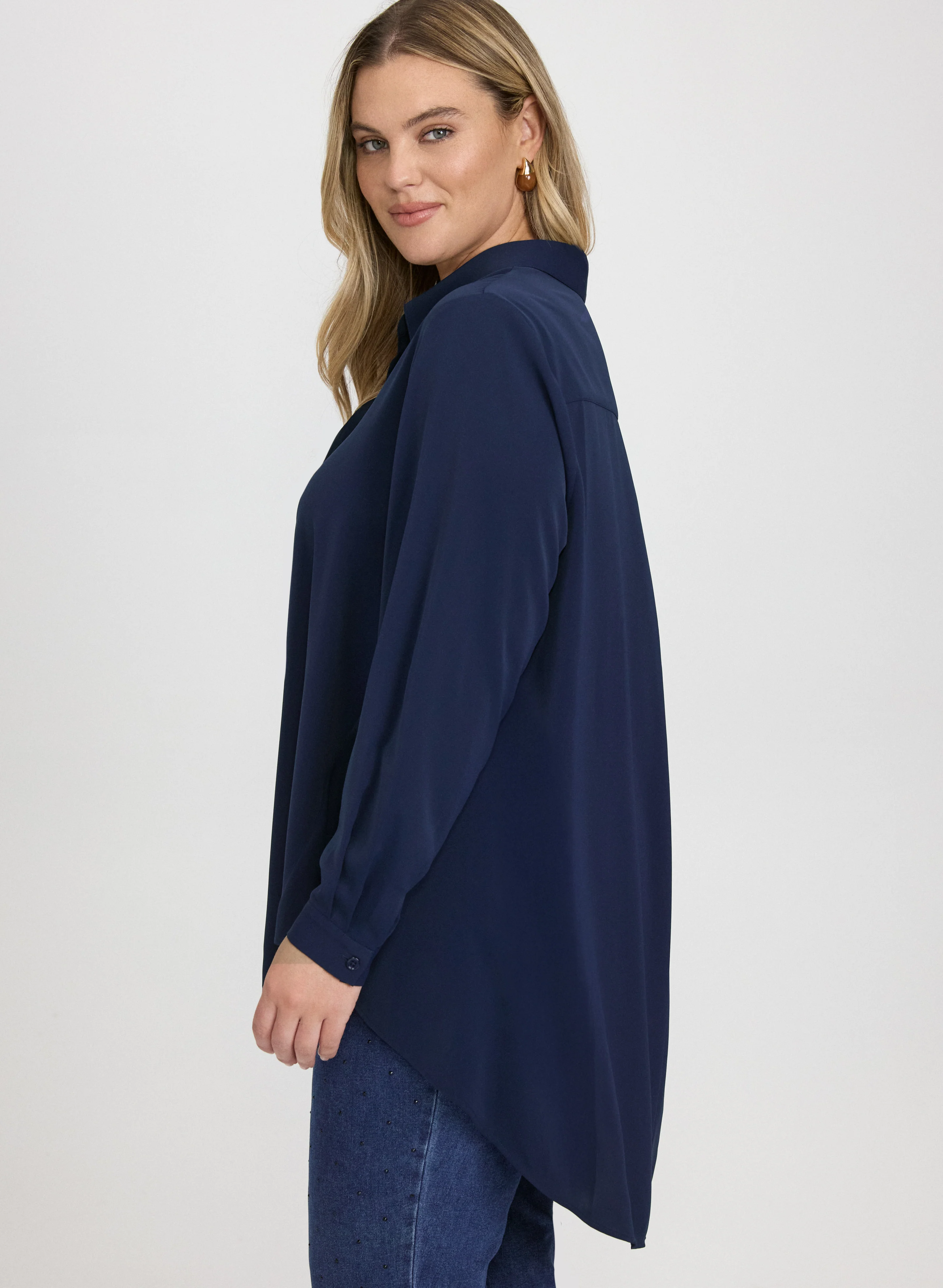 Asymmetric High-Low Hem Blouse - Image 7