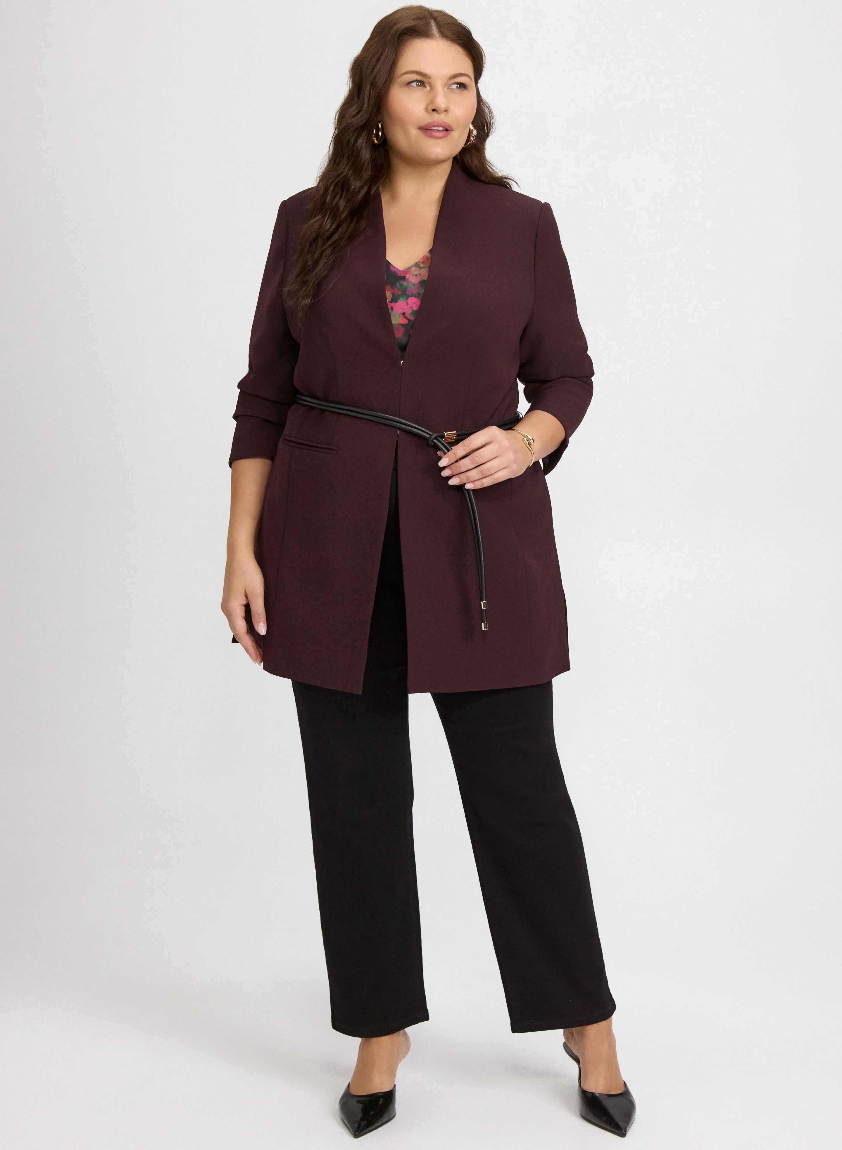 Belted Longline Blazer & Straight-Leg Jeans
