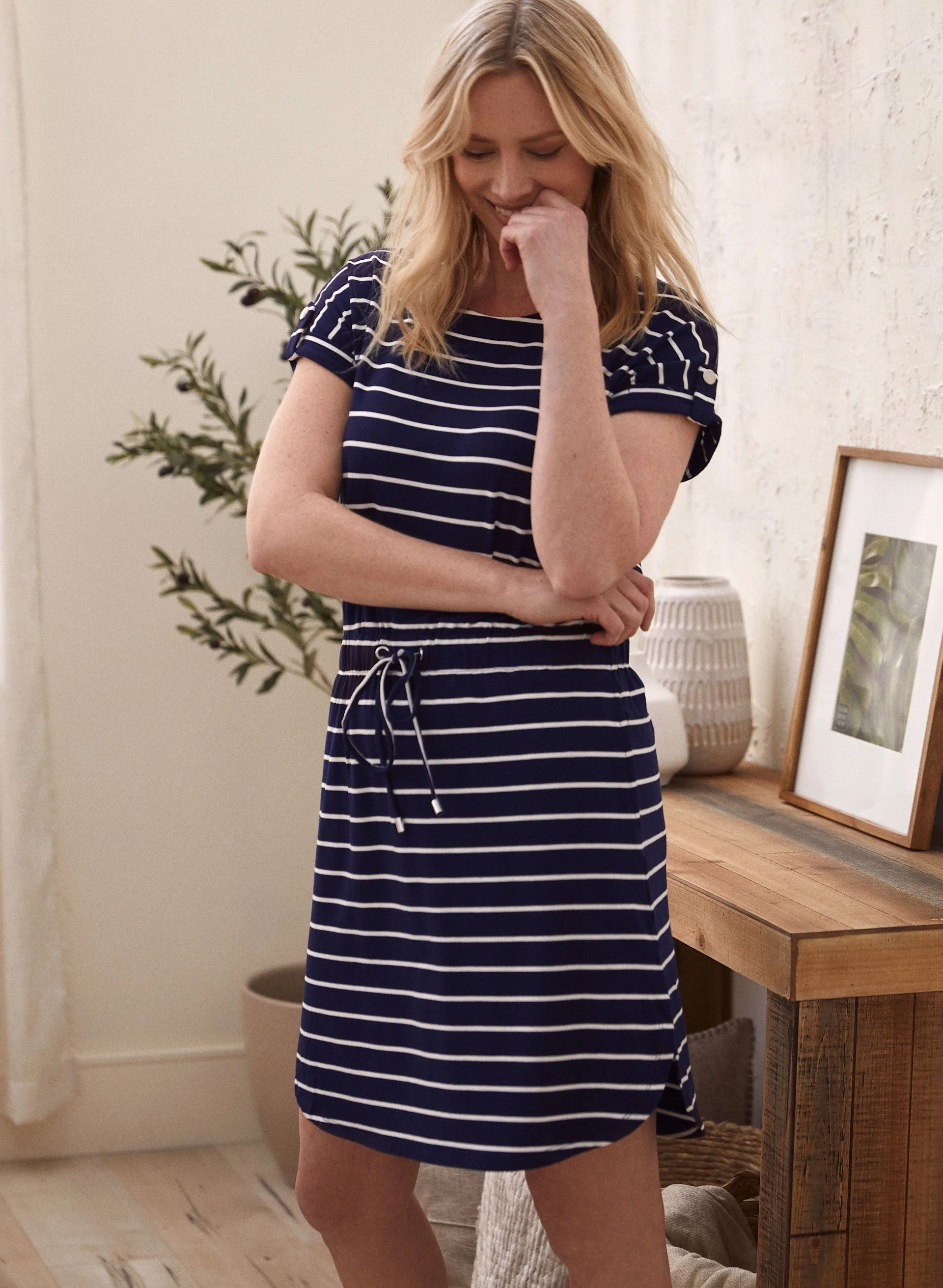 Boat Neck Stripe Print Dress