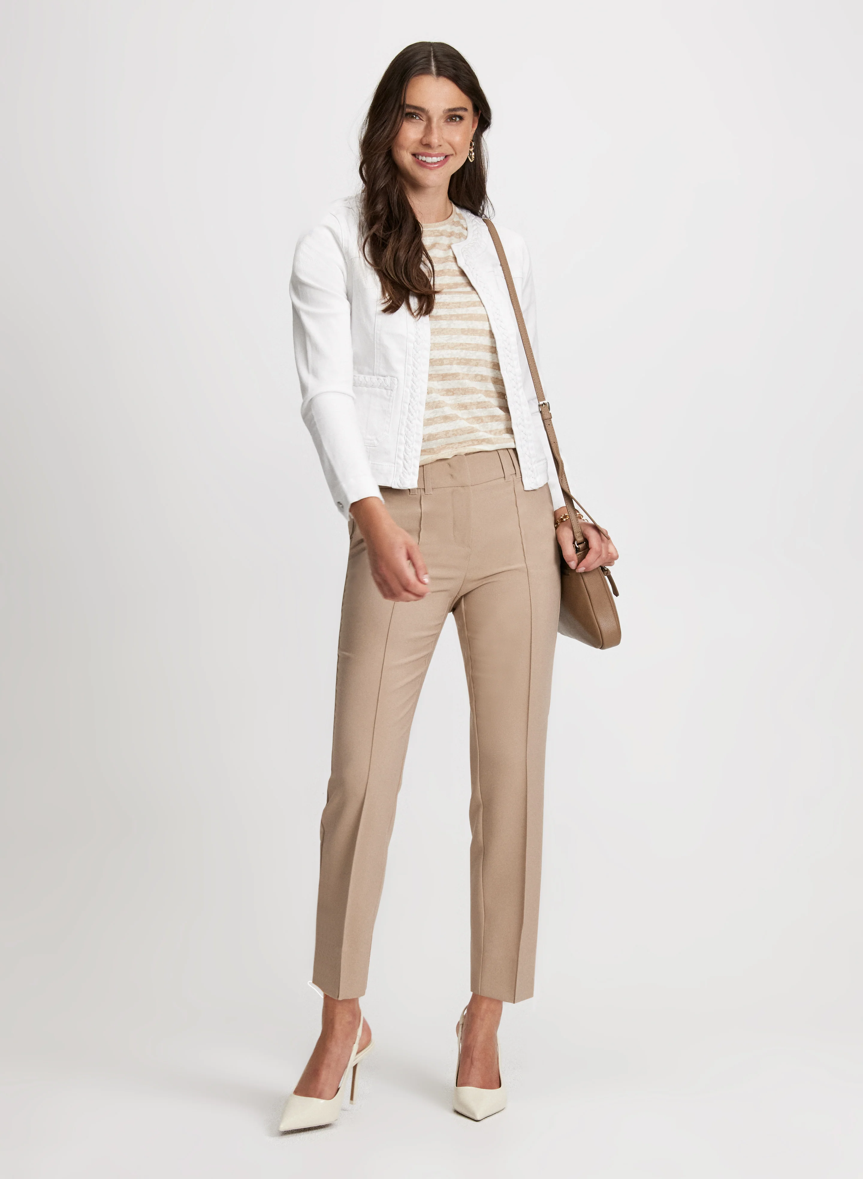 Braided Trim Denim Jacket & Slim Leg Pants