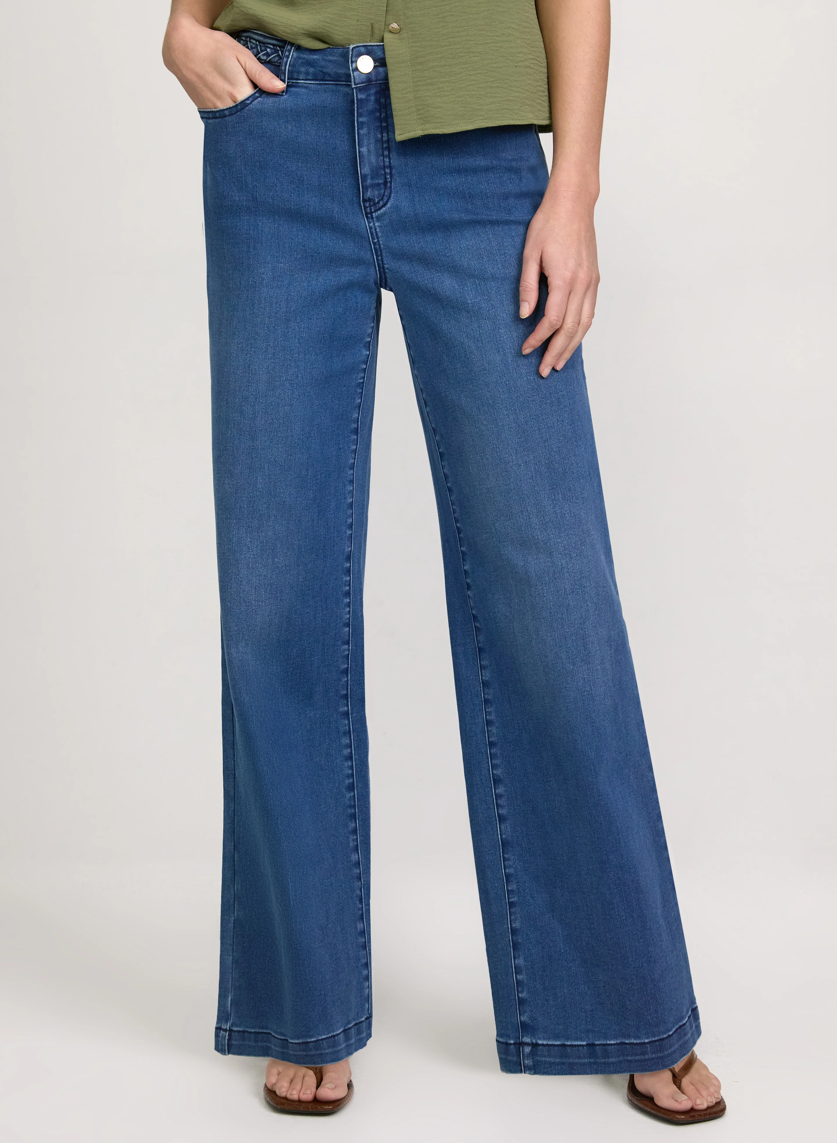 Braided Trim Wide-Leg Pants