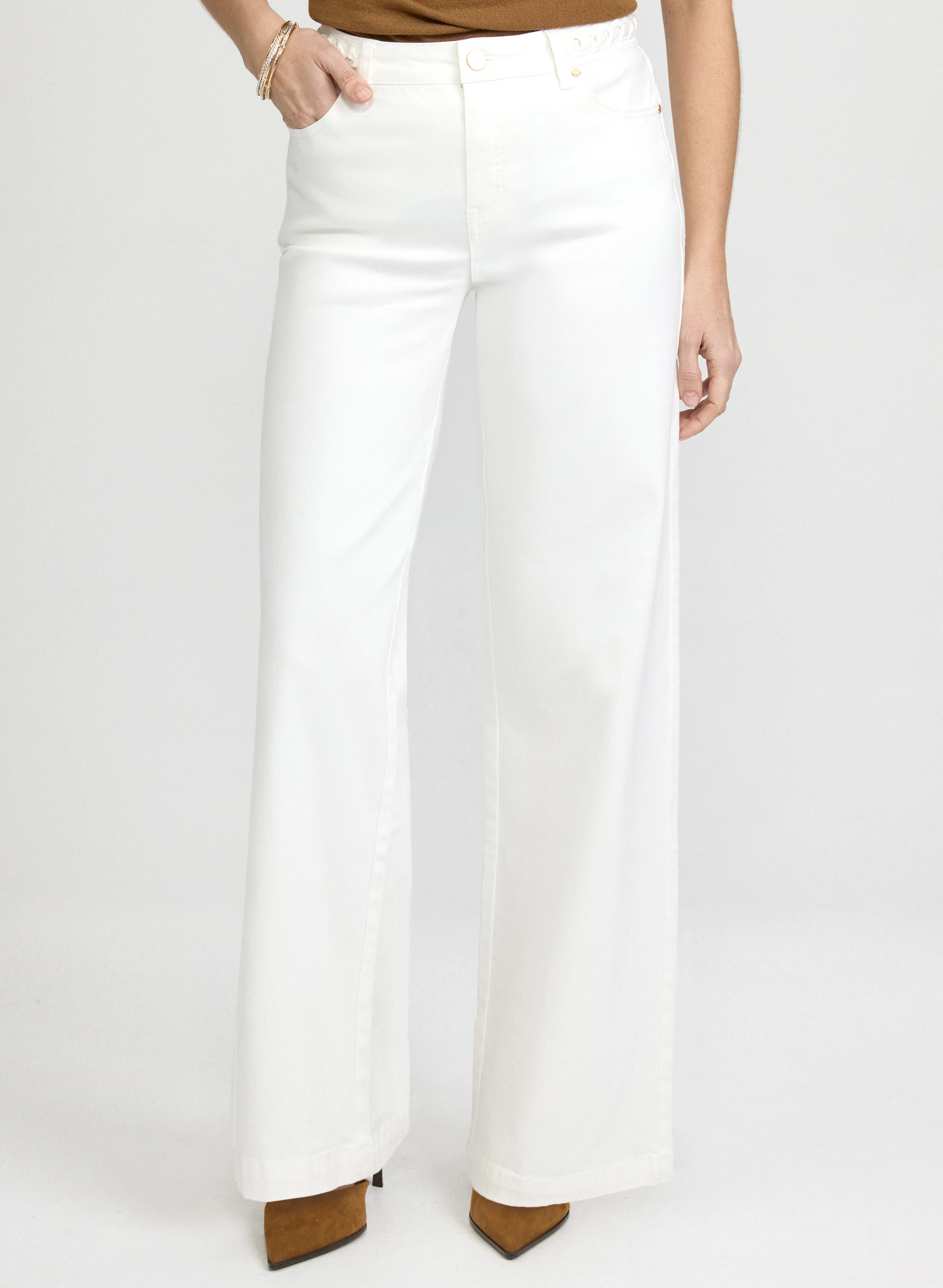 Braided Waist Trim Wide-Leg Jeans