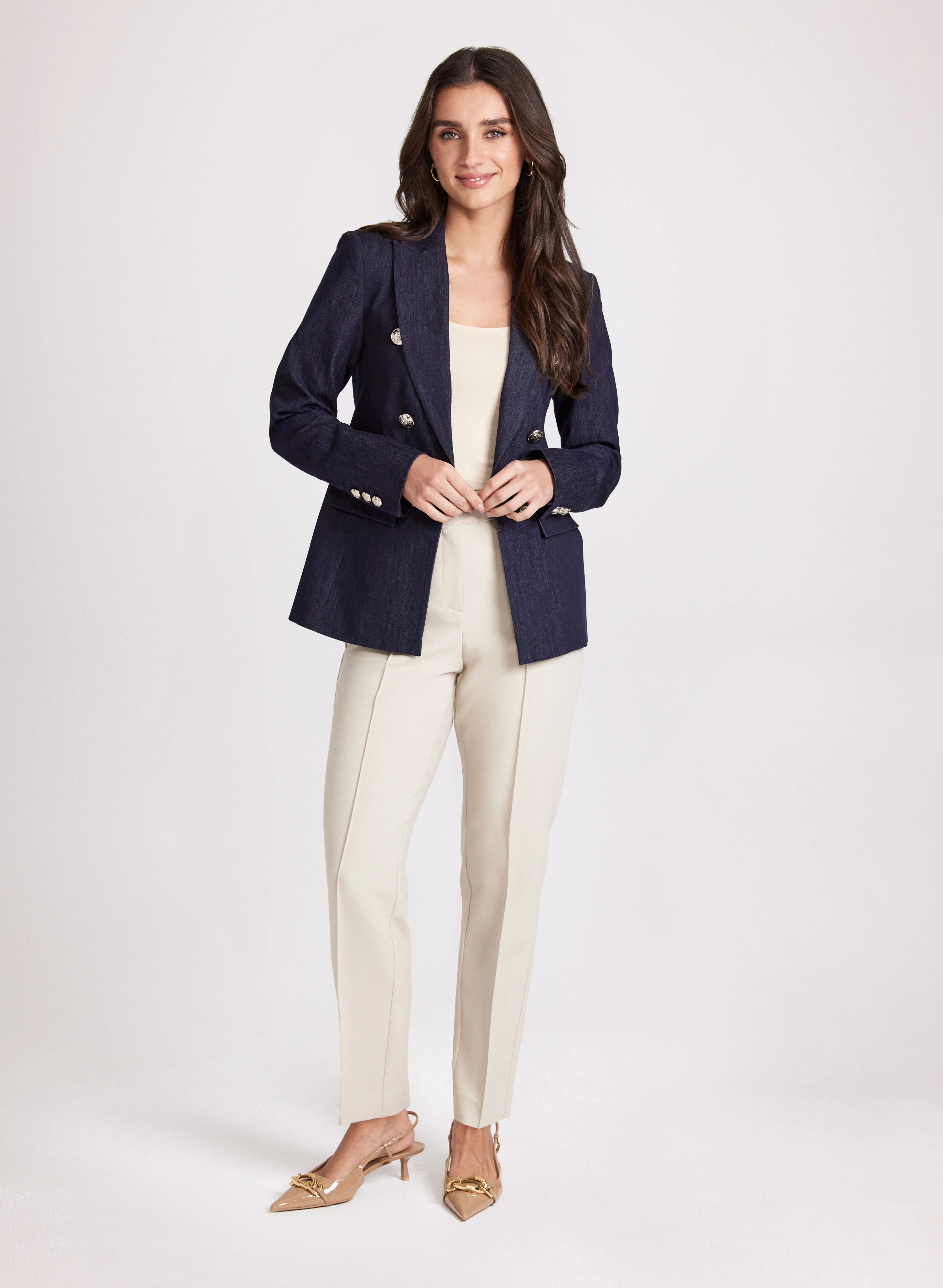 Button Denim Jacket & Emma Slim-Leg Pants