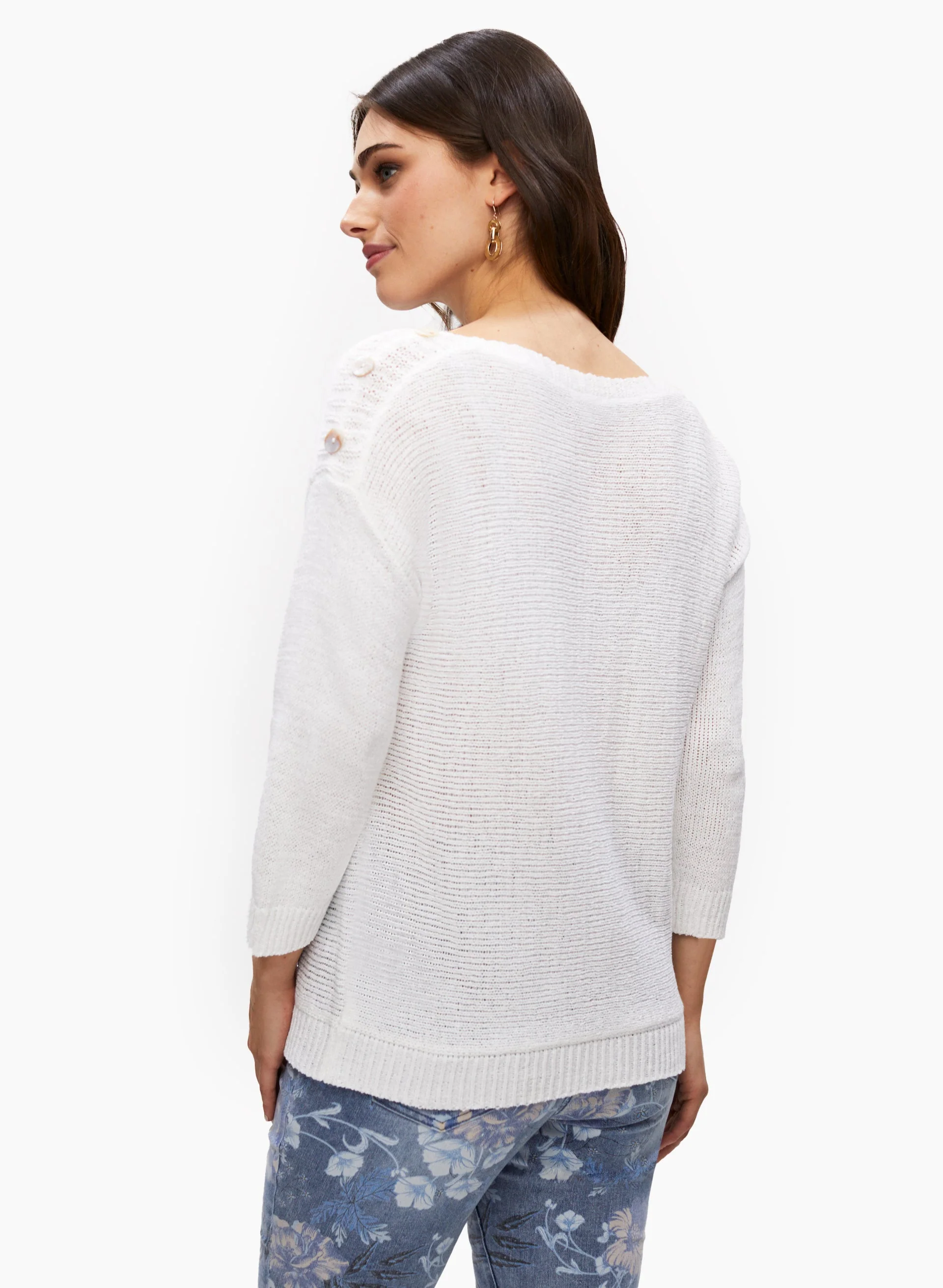 Button Detail 3/4 Sleeve Sweater - Image 4