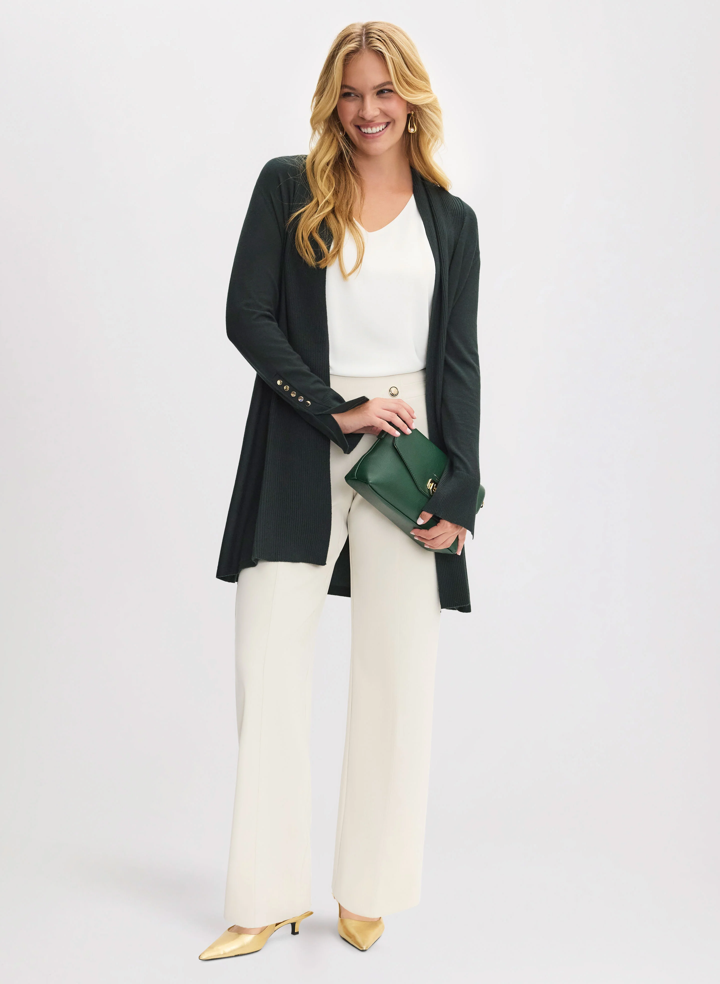 Button Detail Cardigan & Wide Leg Pants