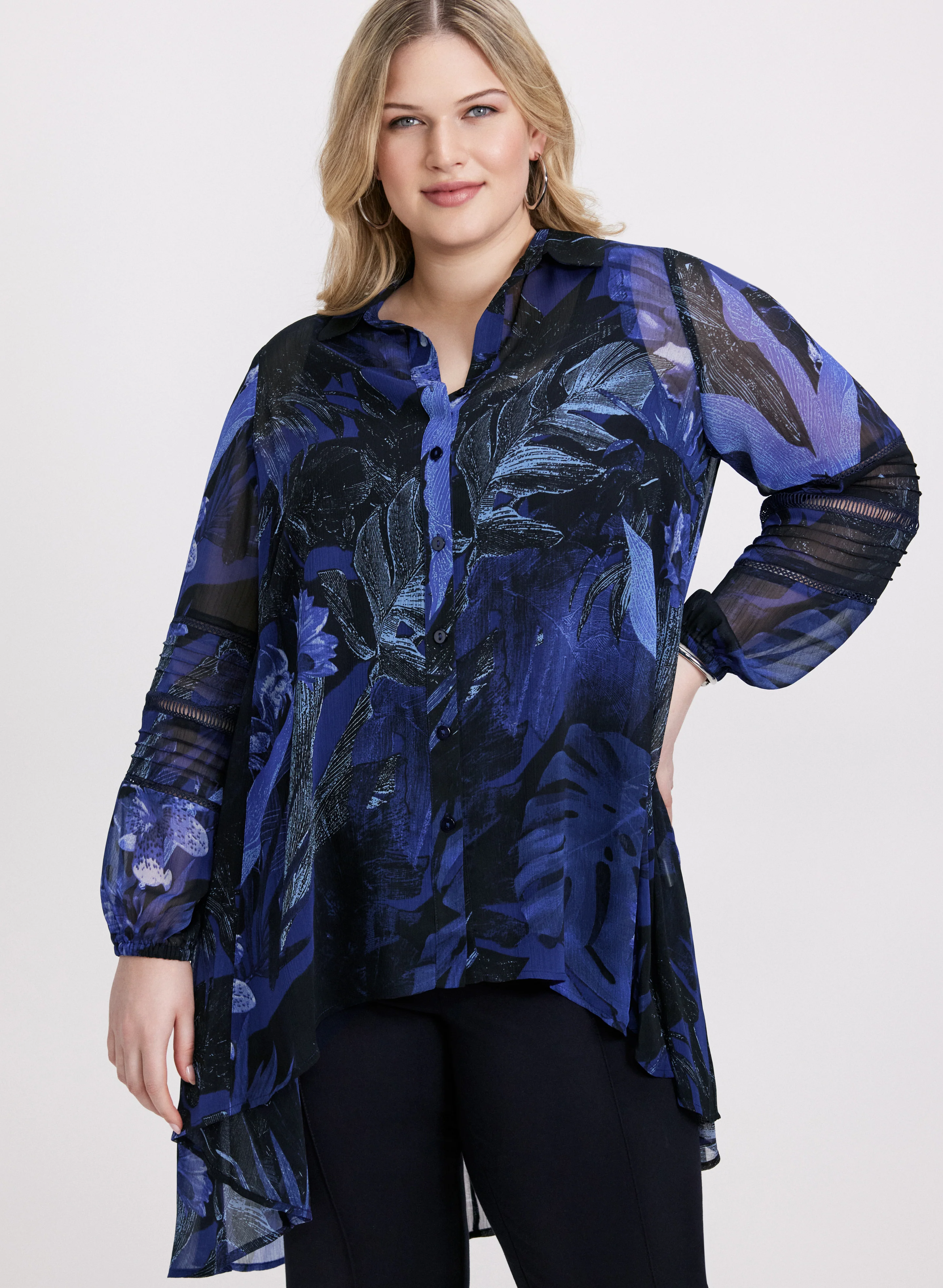 Button Down Semi-Sheer Blouse