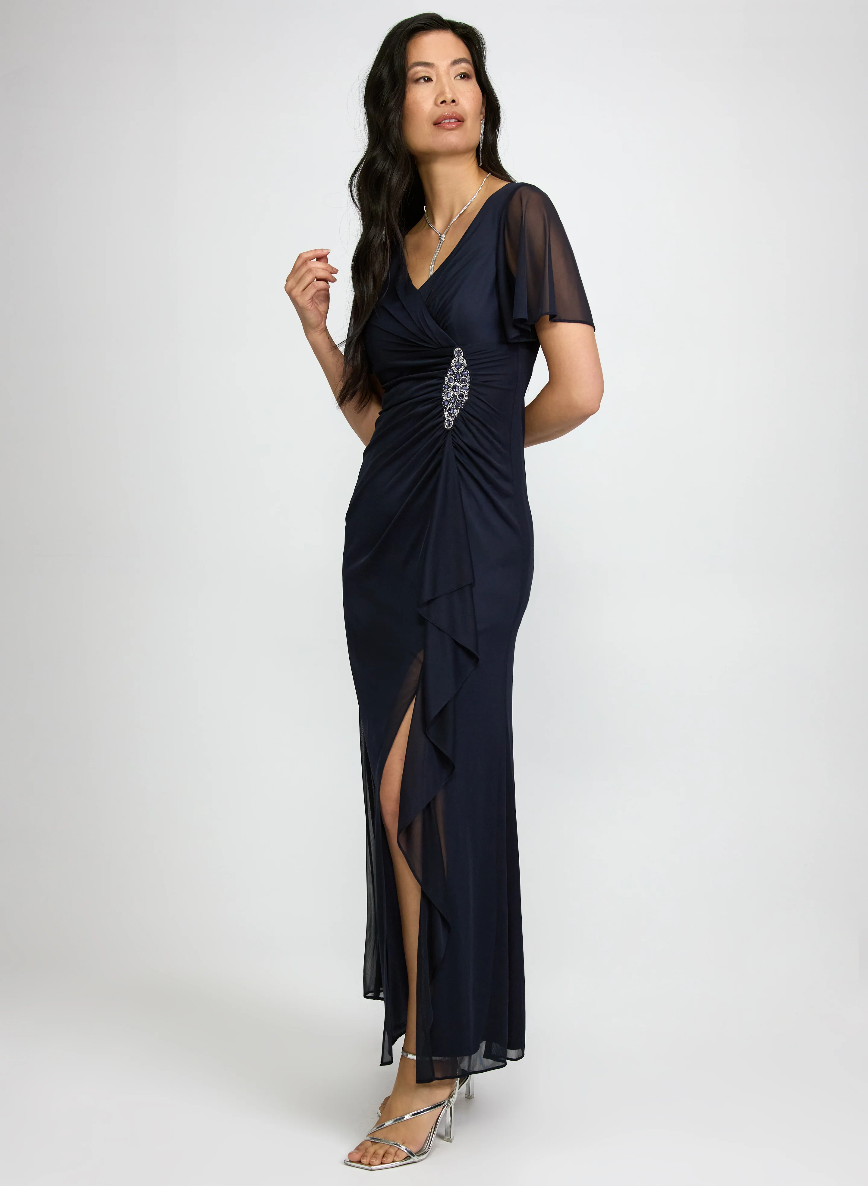 Cascading Brooch Embellished Dress