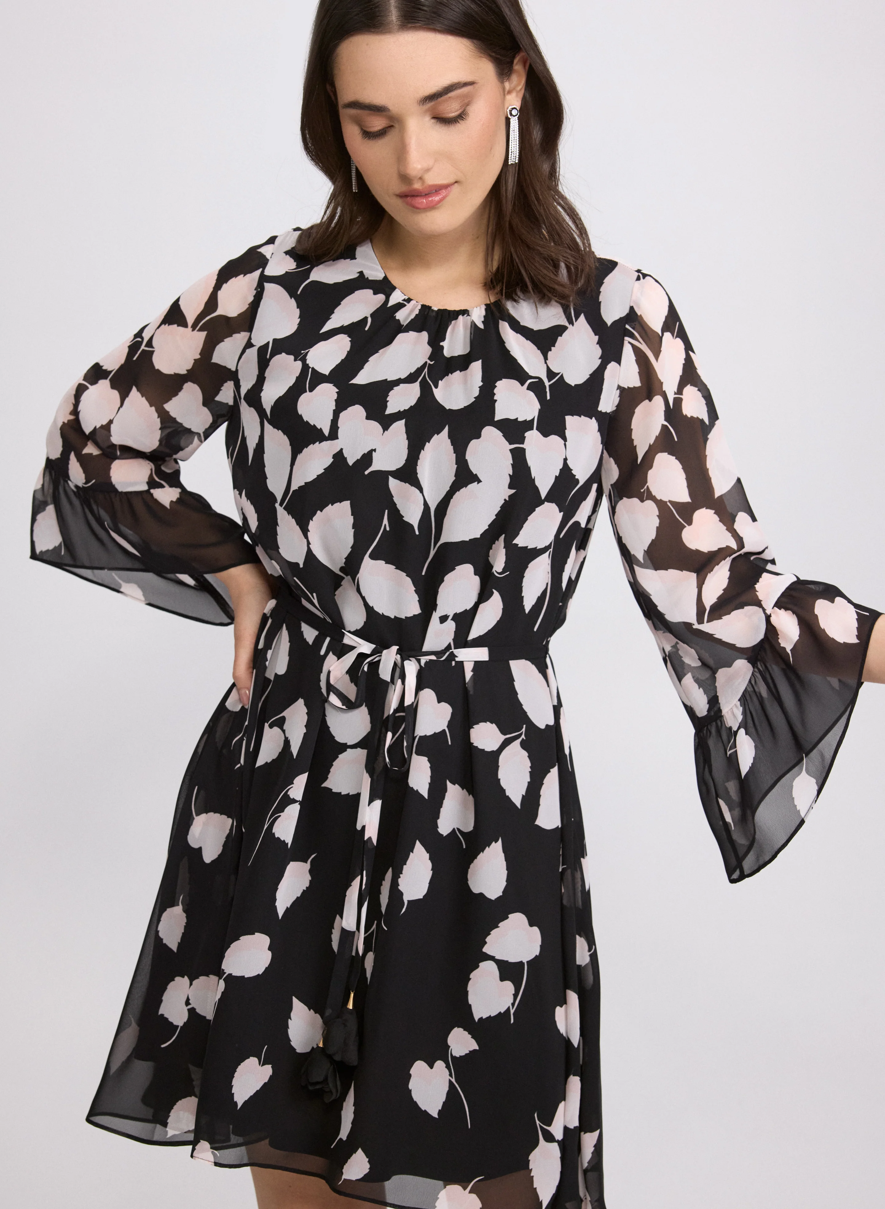Cascading Leaf Print Dress - Image 5