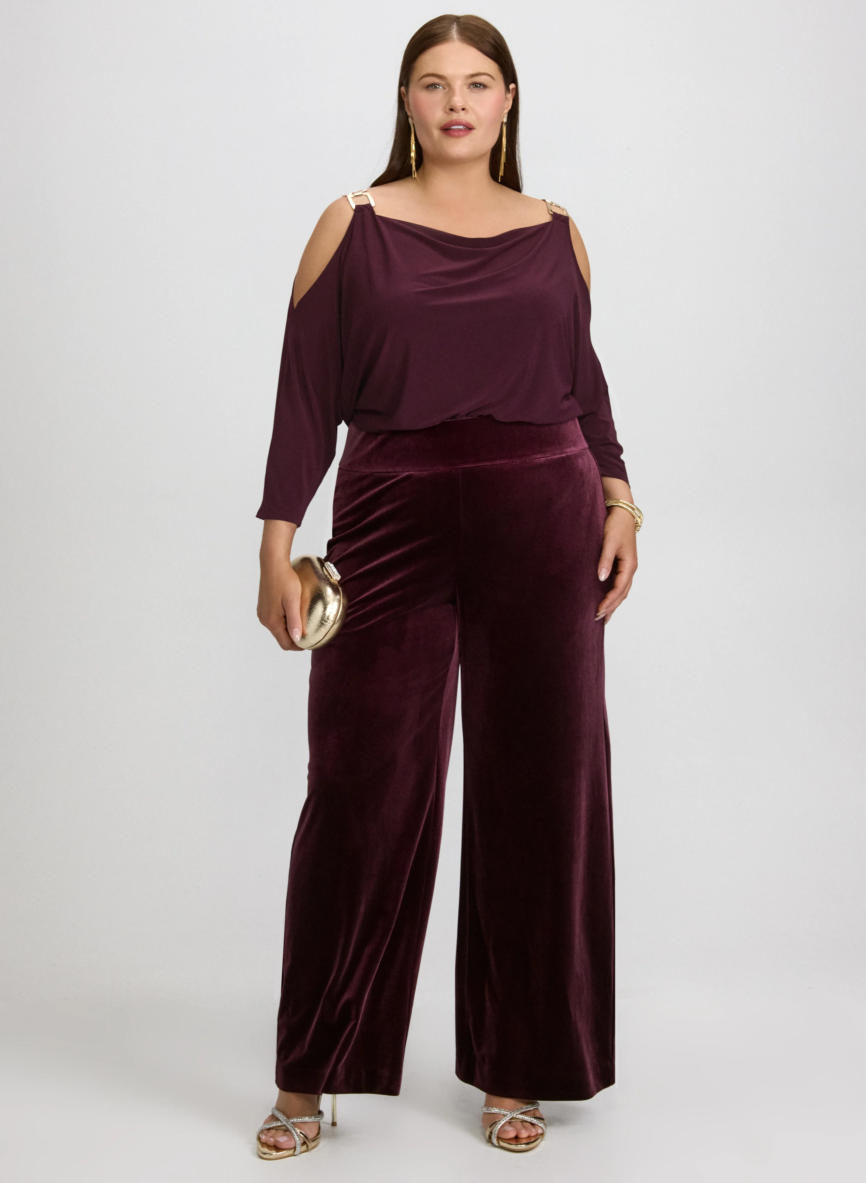 Chain Link Detail Top & Pull-On Velvet Pants
