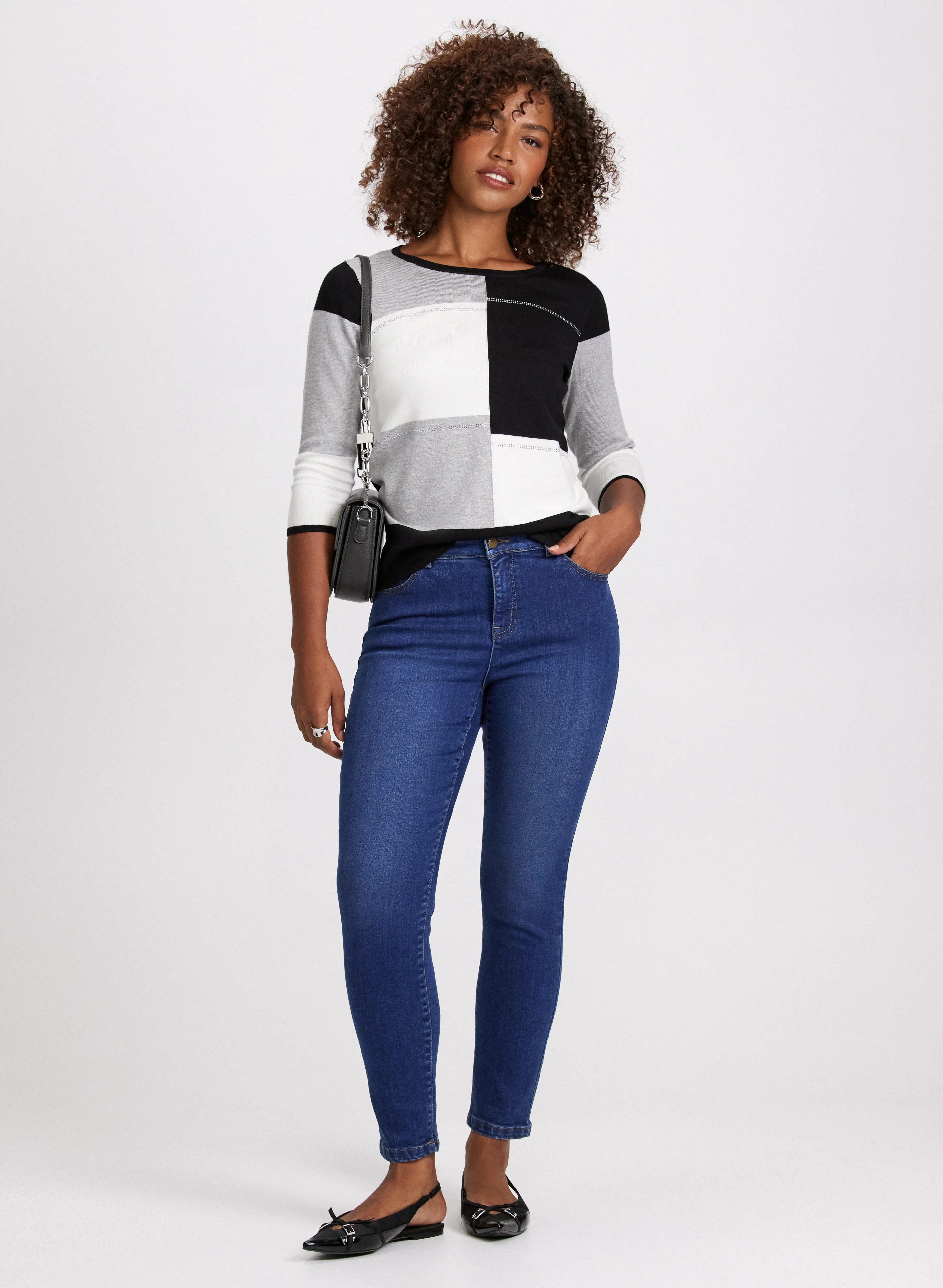 Colour Block Sweater & Slim Leg Jeans