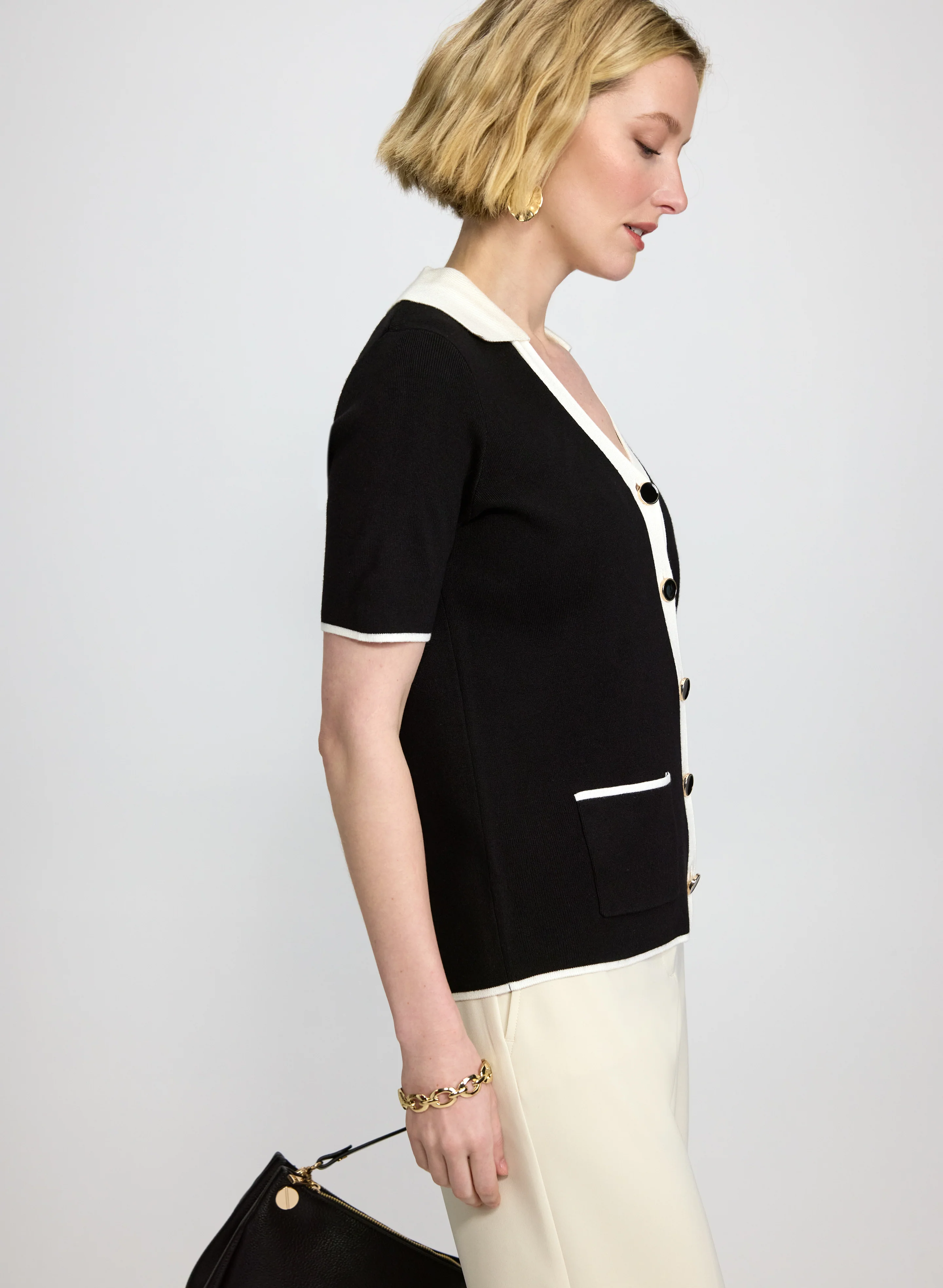 Contrast Short Sleeve Cardigan - Image 2