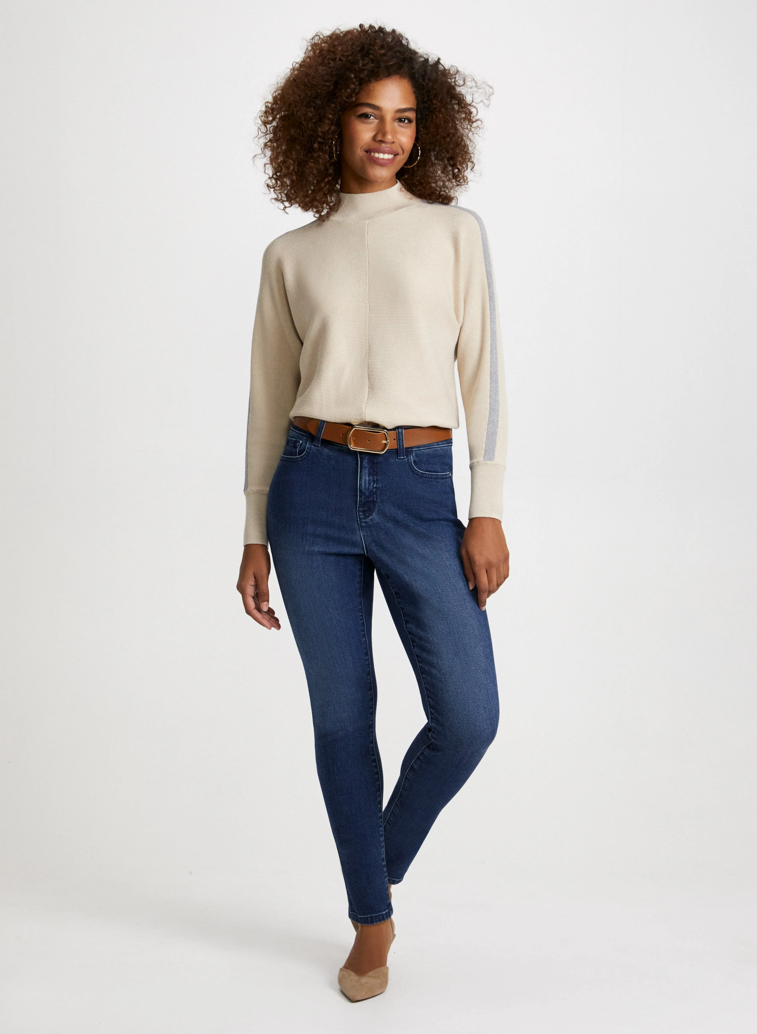 Contrast Stripe Sweater & Slim Leg Jeans