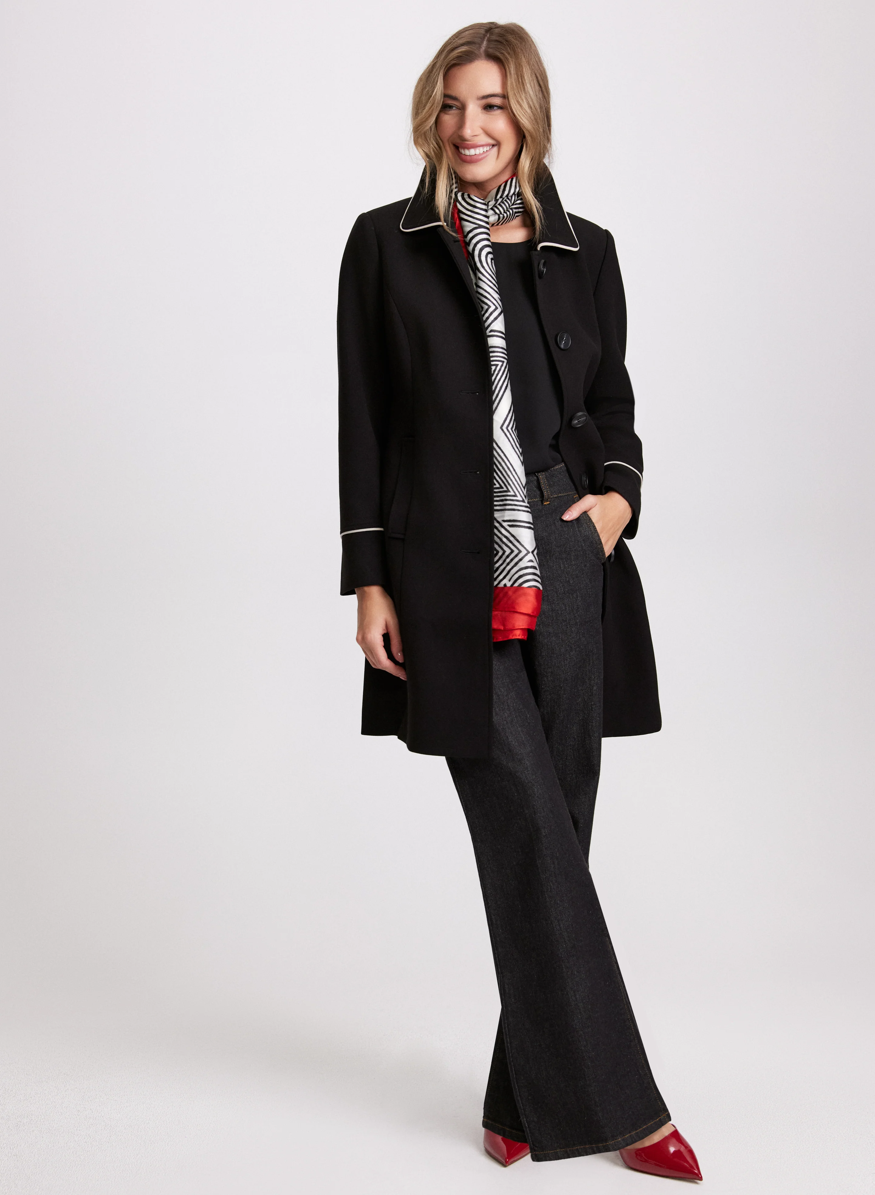 Contrasting Trim Tricotine Coat - Image 3