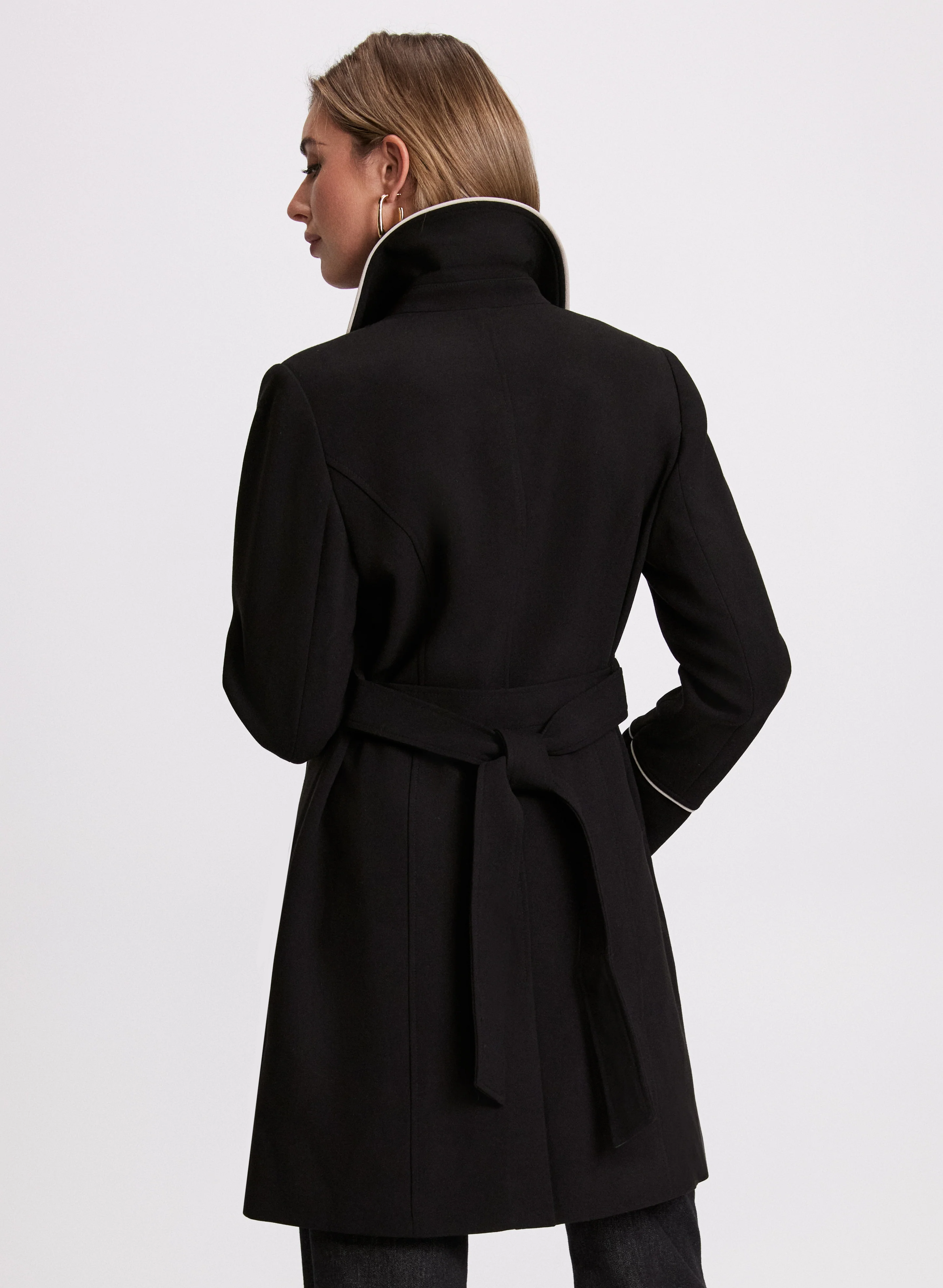 Contrasting Trim Tricotine Coat - Image 4