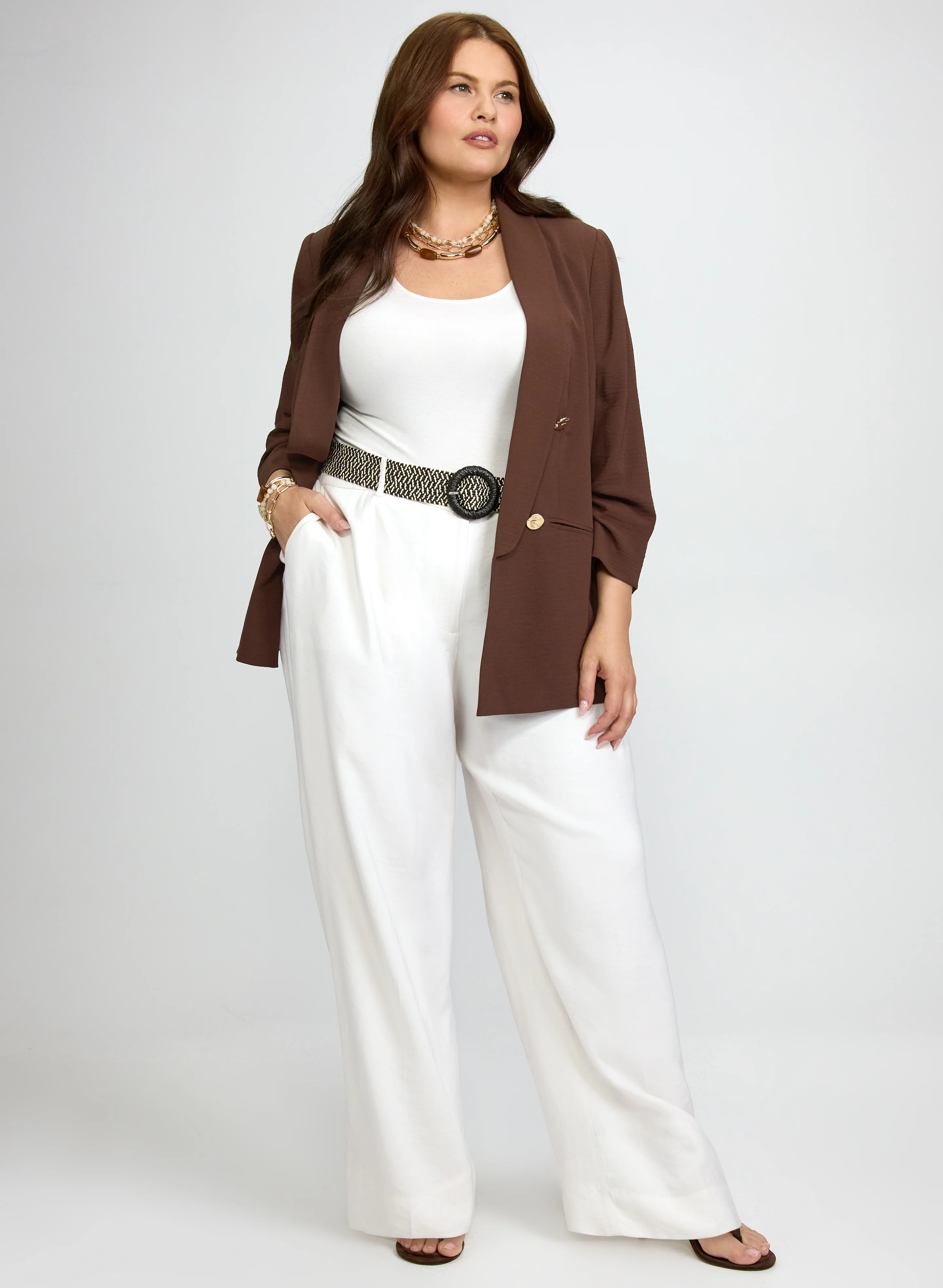 Crinkle Shawl Collar Jacket & Olivia Belted Wide-Leg Pants