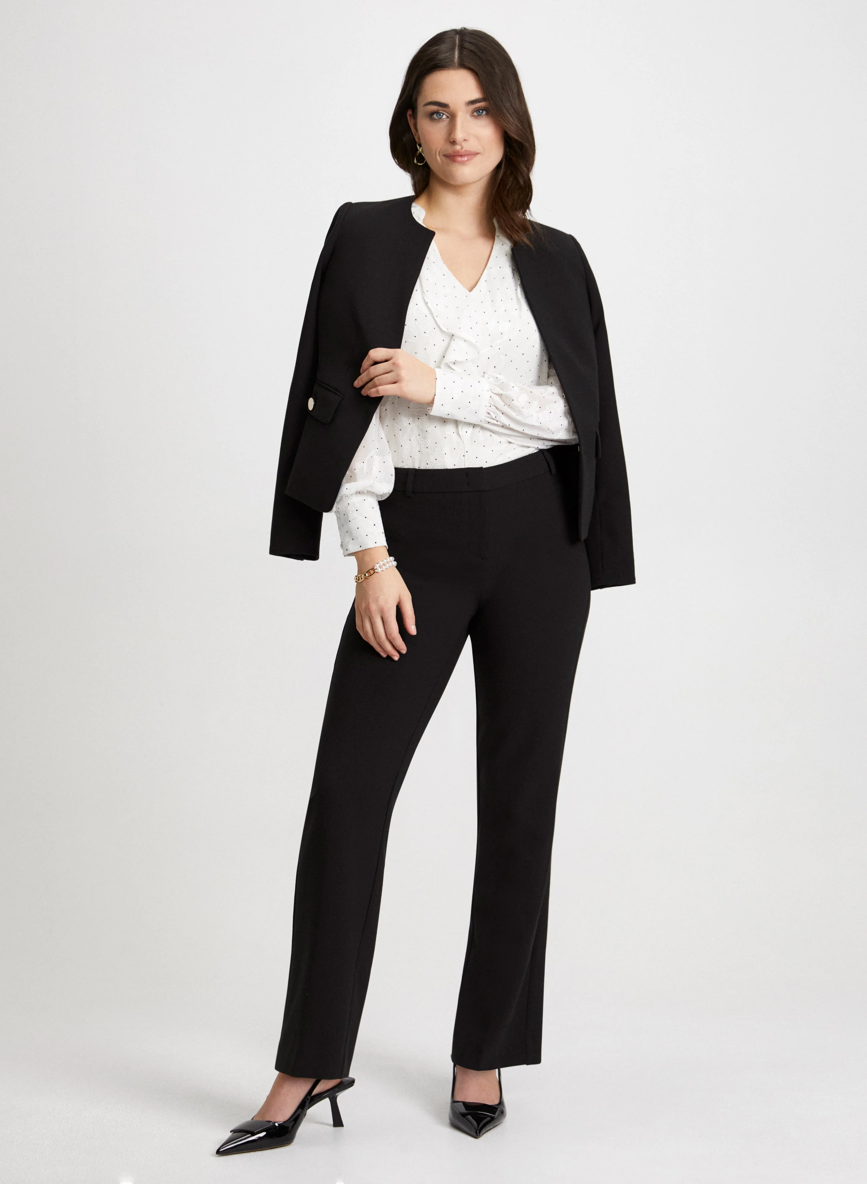 Cropped Collarless Jacket & Wide Leg Pants