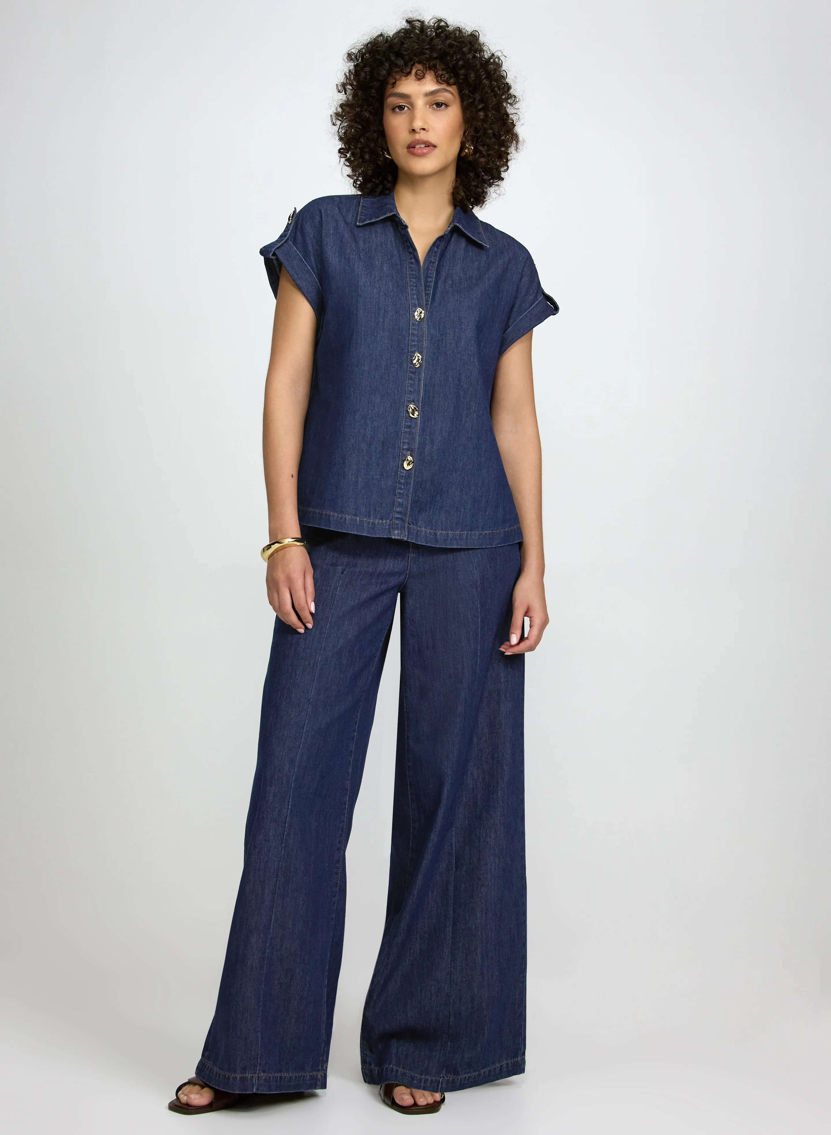 Denim Button-Down Blouse - Image 2