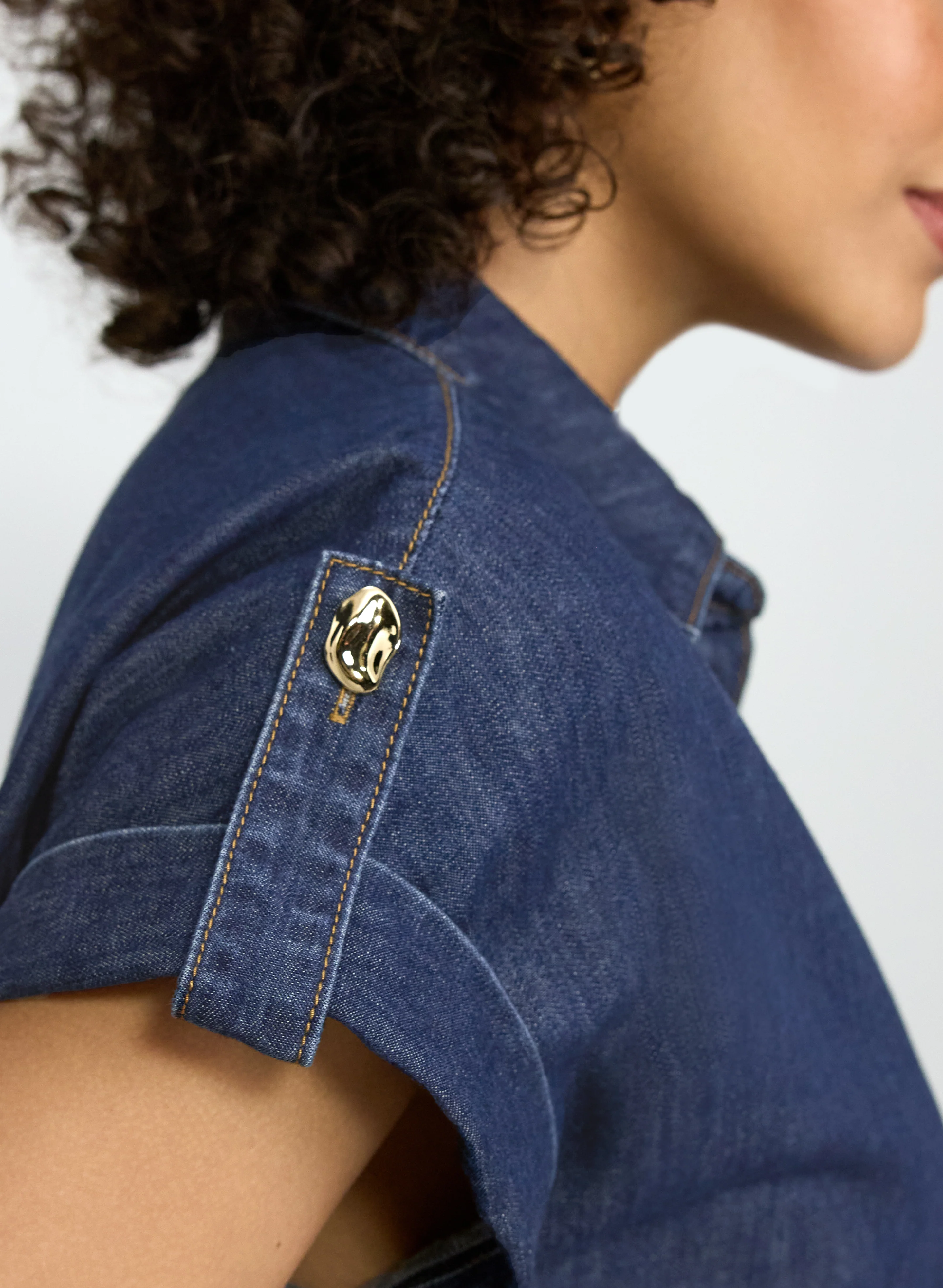 Denim Button-Down Blouse - Image 3