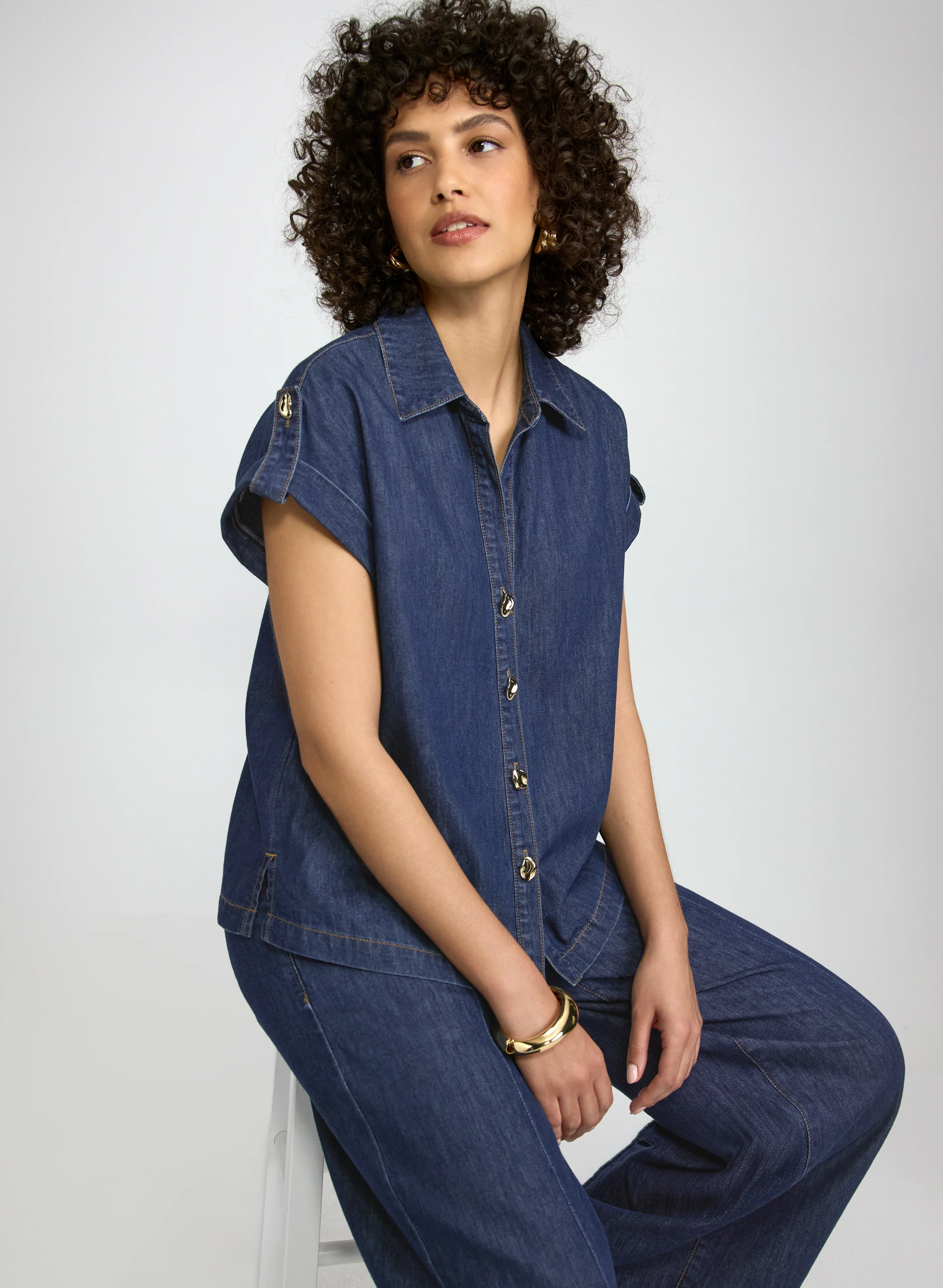 Denim Button-Down Blouse - Image 7