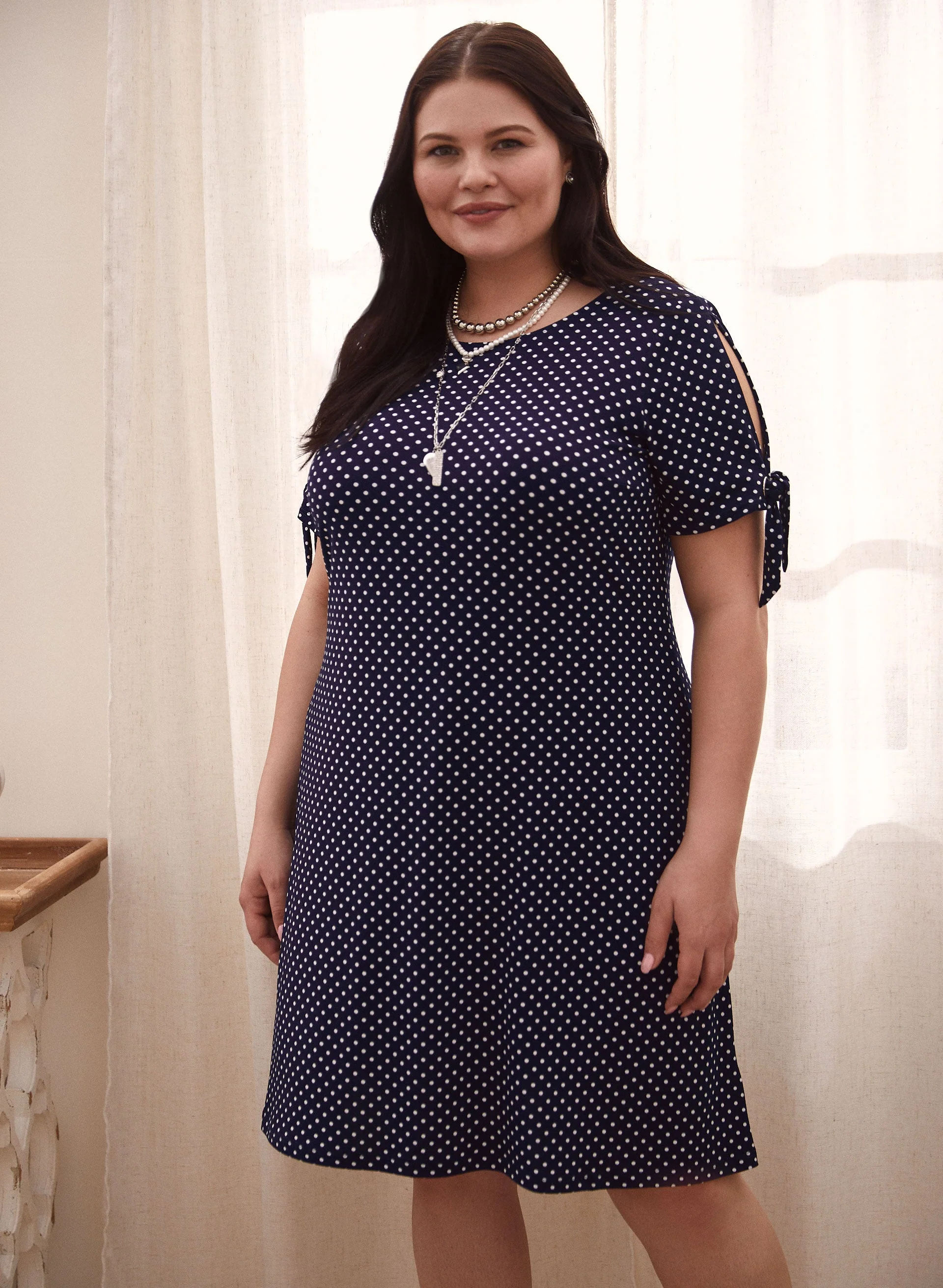 Dot Print Cold Shoulder Dress - Image 4