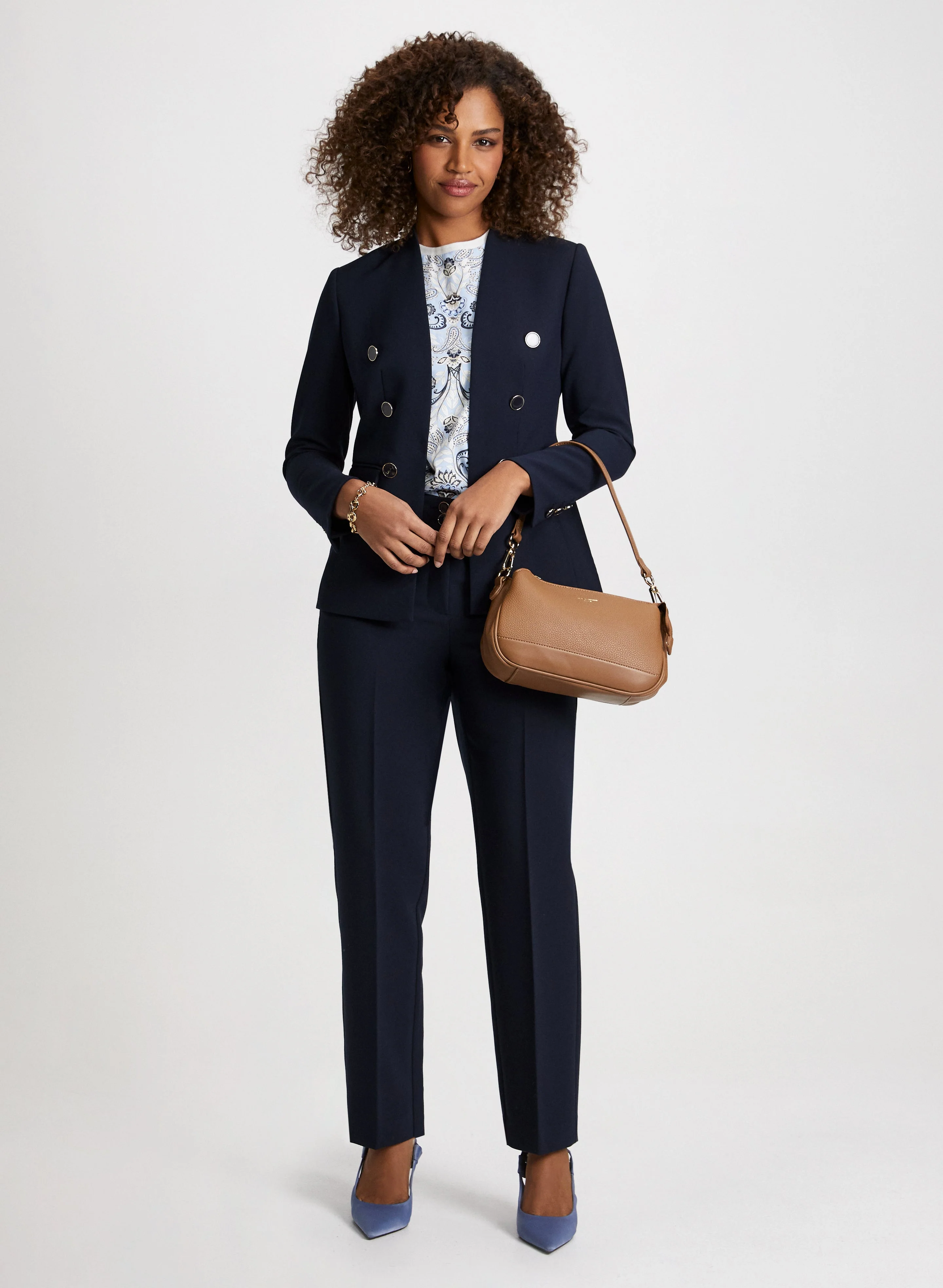 Double-Breasted Style Jacket & Wide Leg Pants
