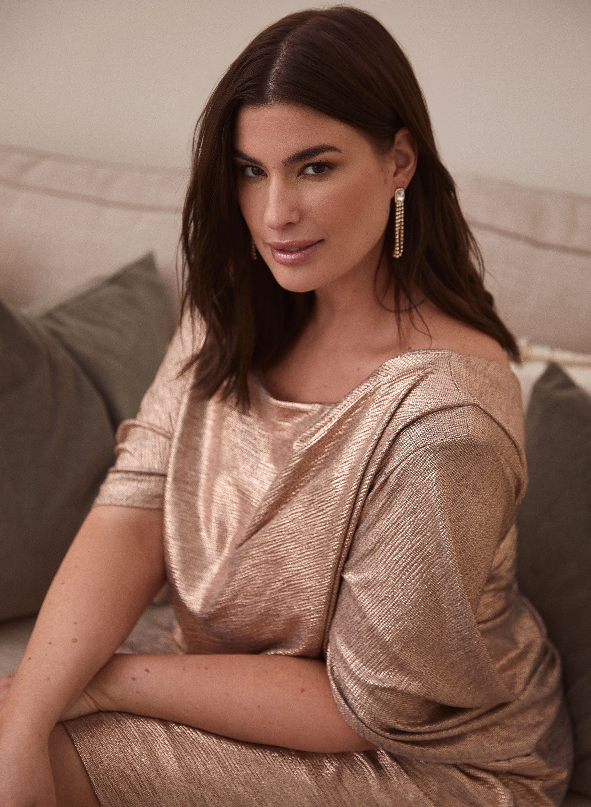 Drape Detail Metallic Dress - Image 2