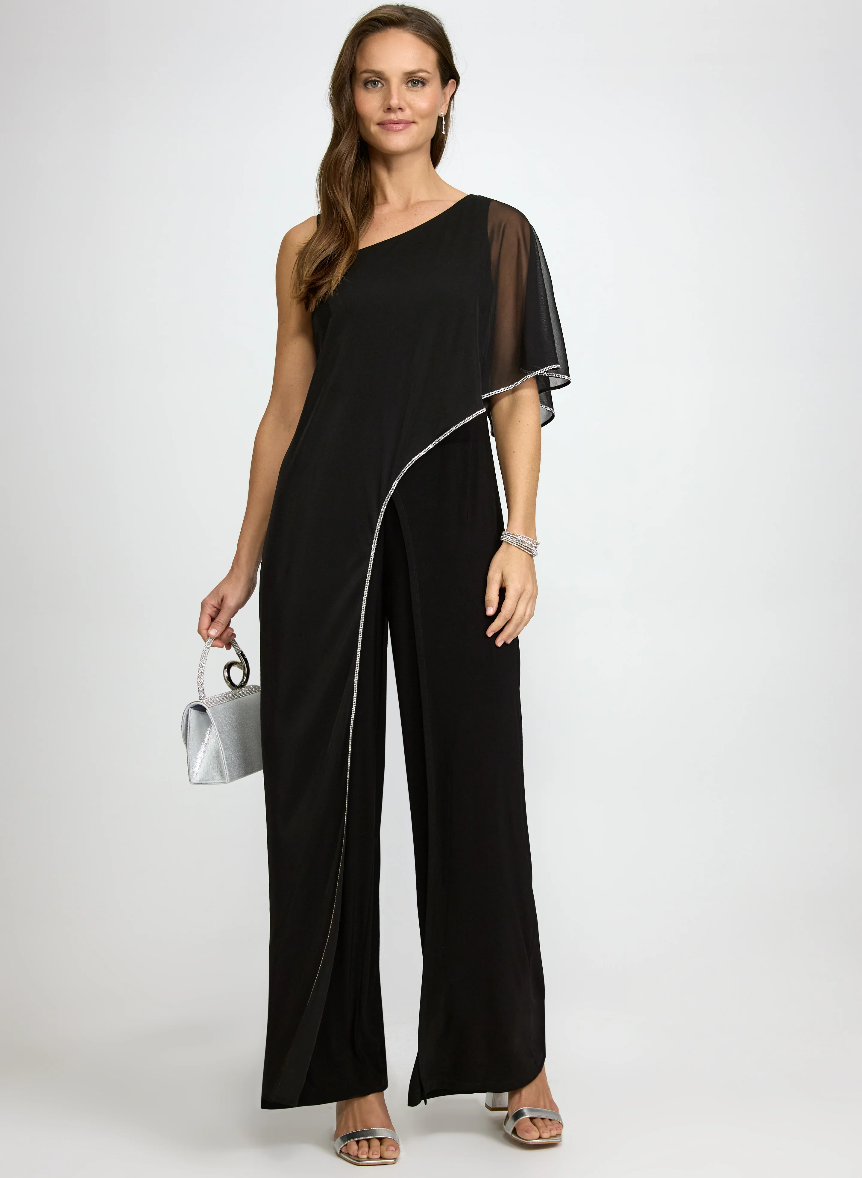 Embellished Asymmetric Overlay Jumpsuit