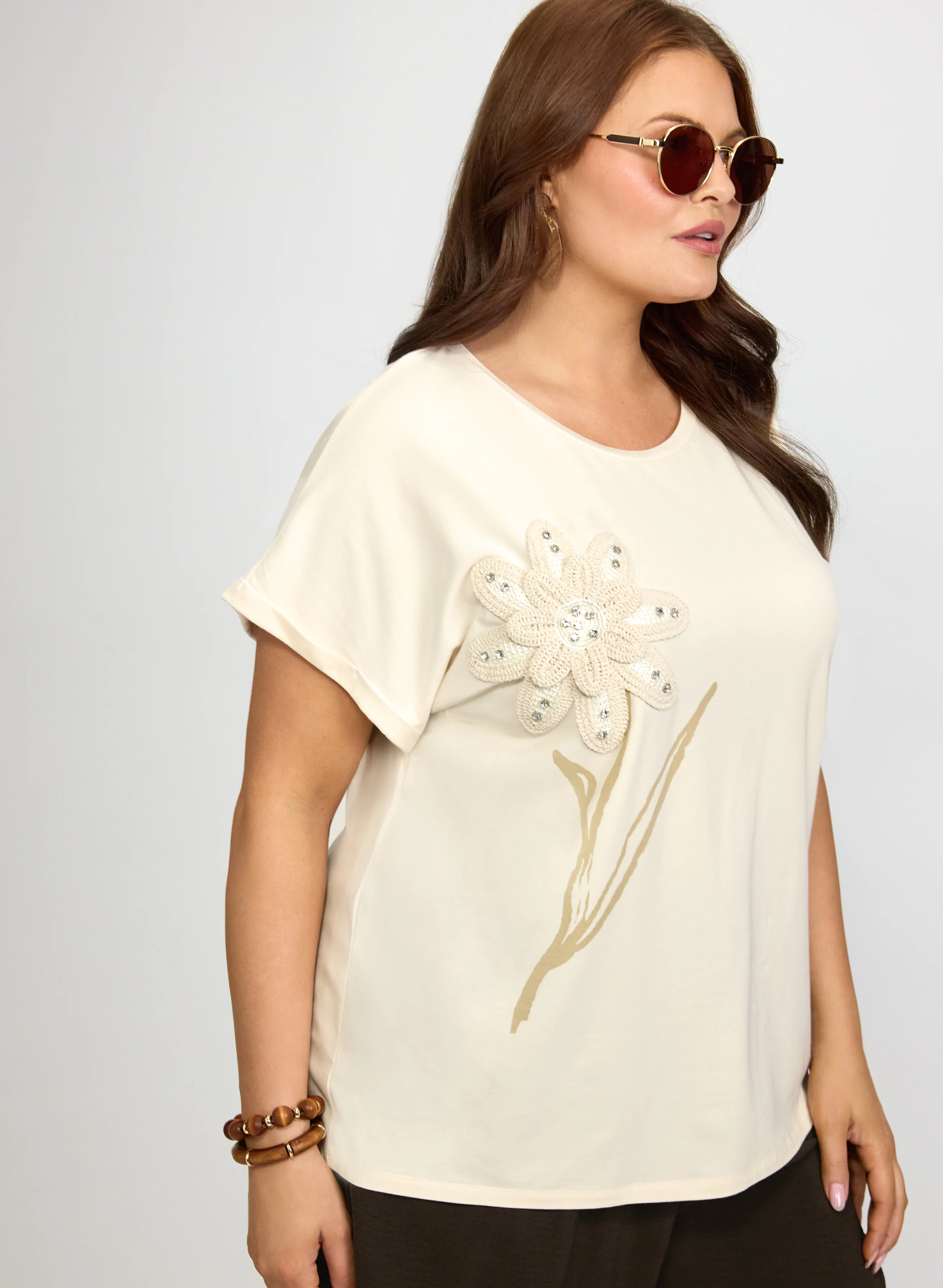 Embellished Floral Appliqué T-Shirt - Image 2