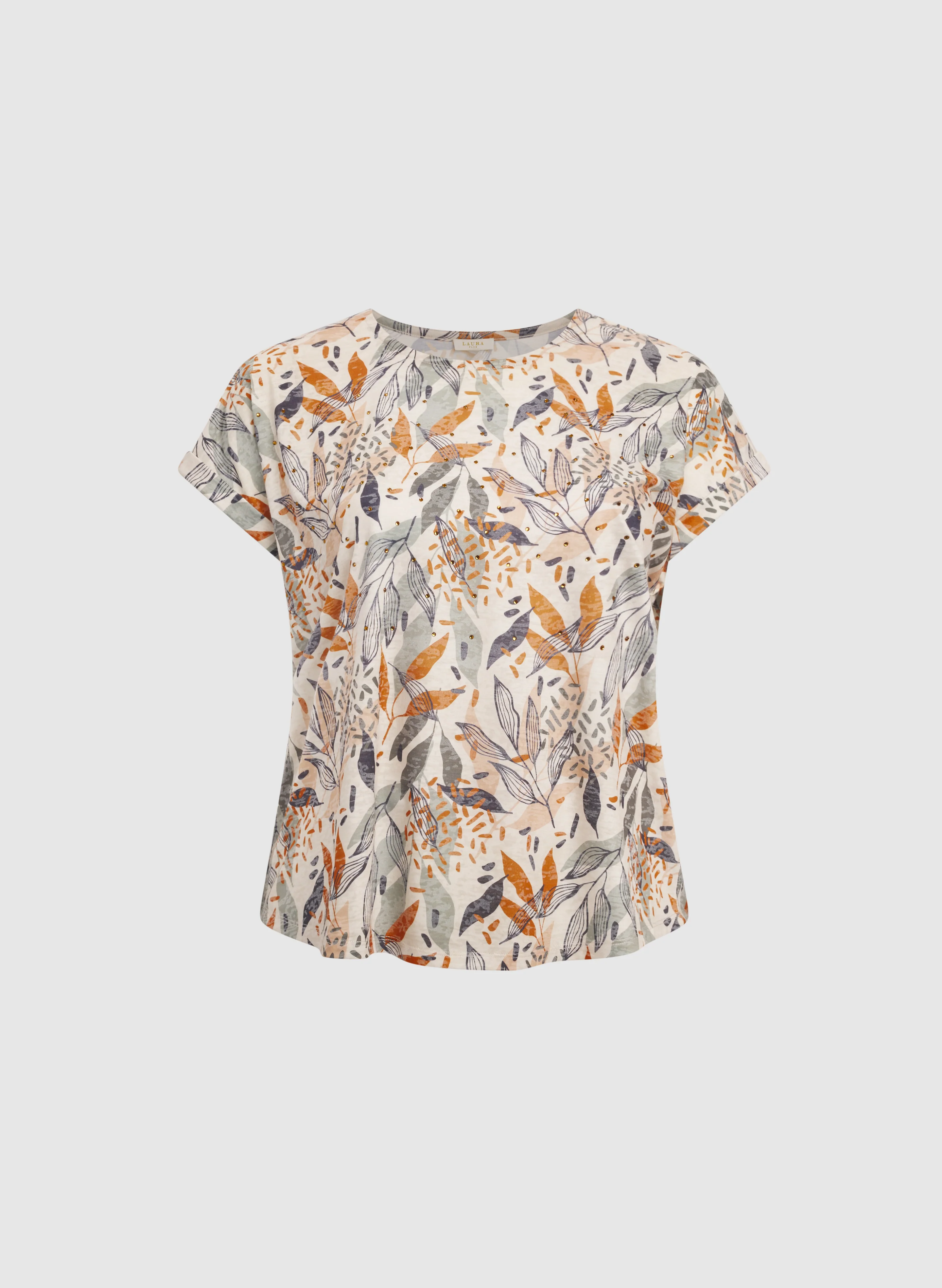 Embellished Leaf Print T-Shirt - Image 6