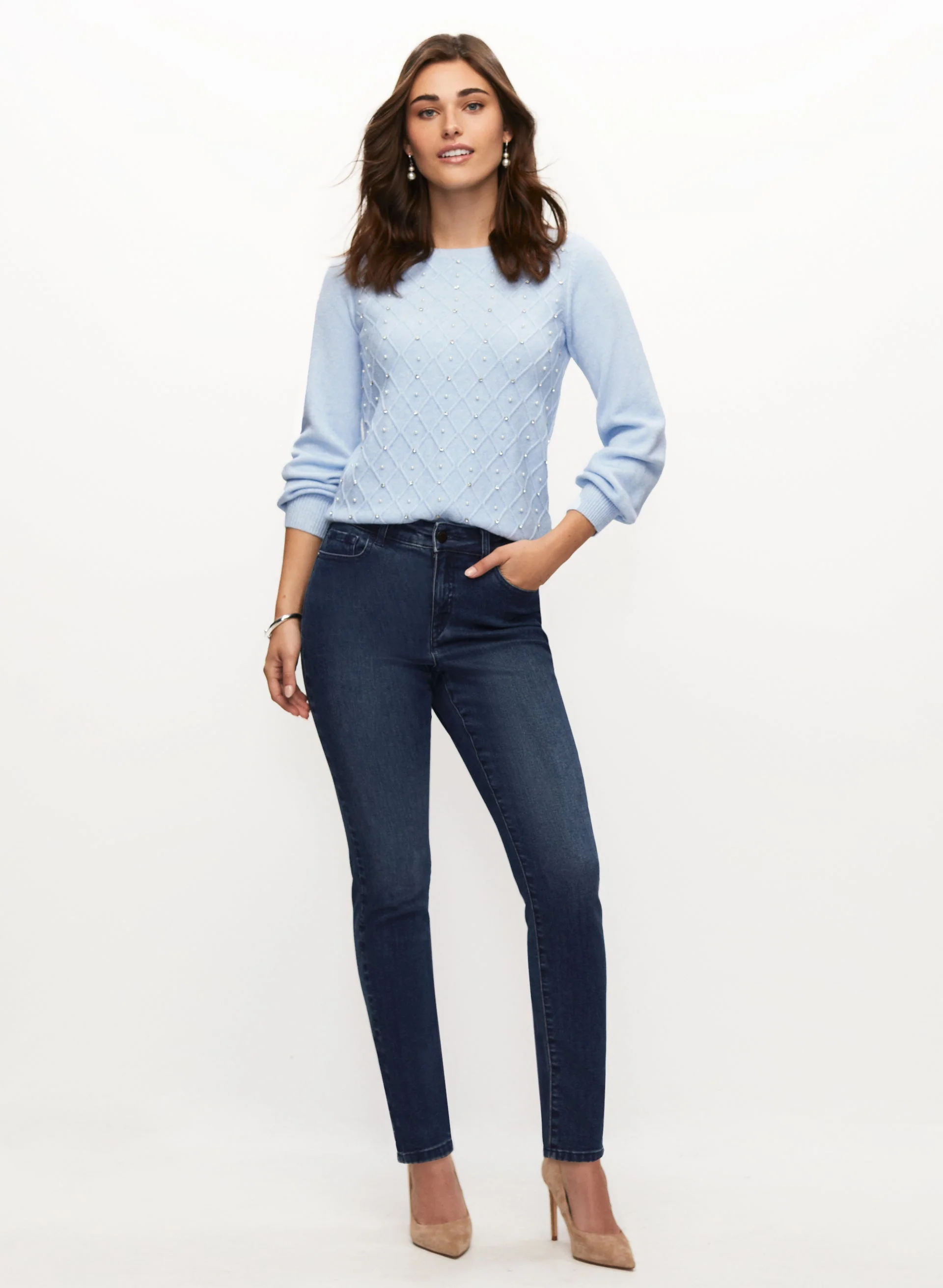 Embellished Sweater & Slim Leg Jeans