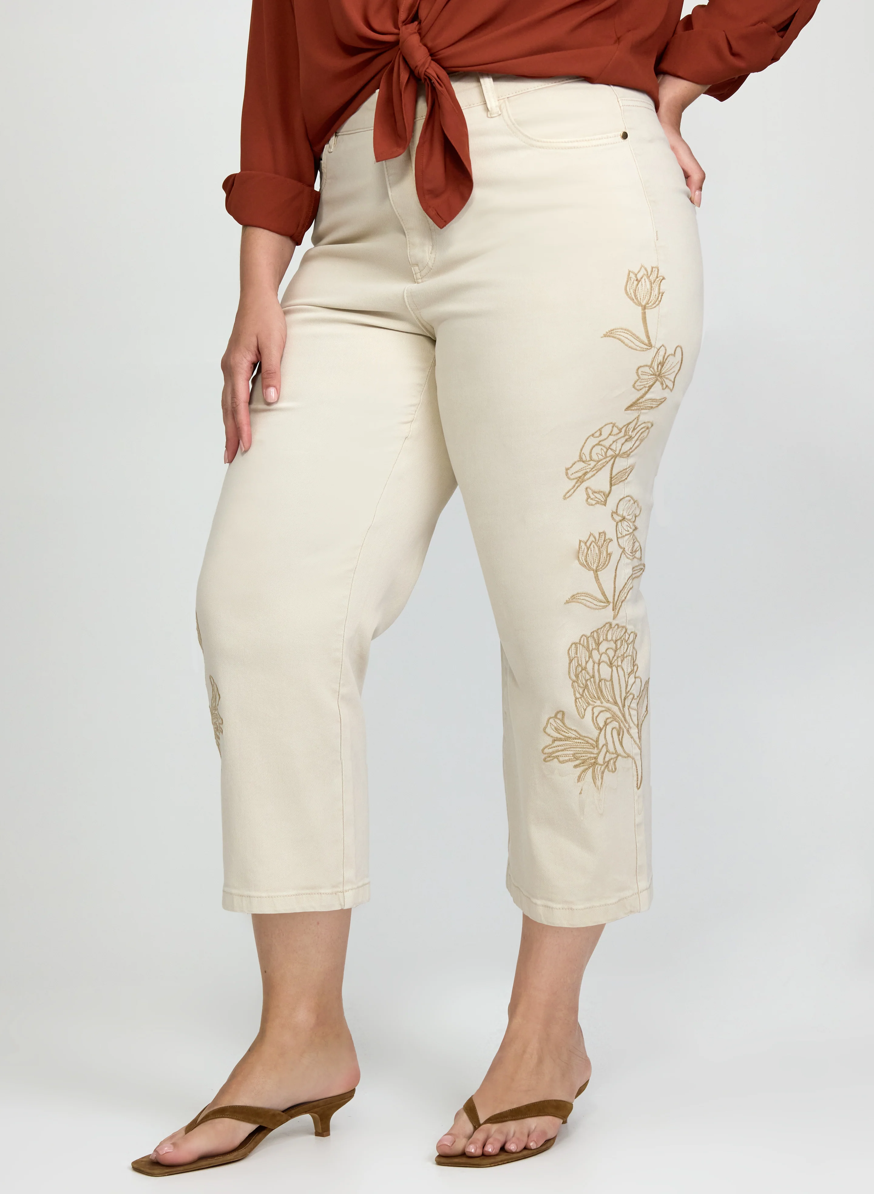 Embroidered Denim Capris