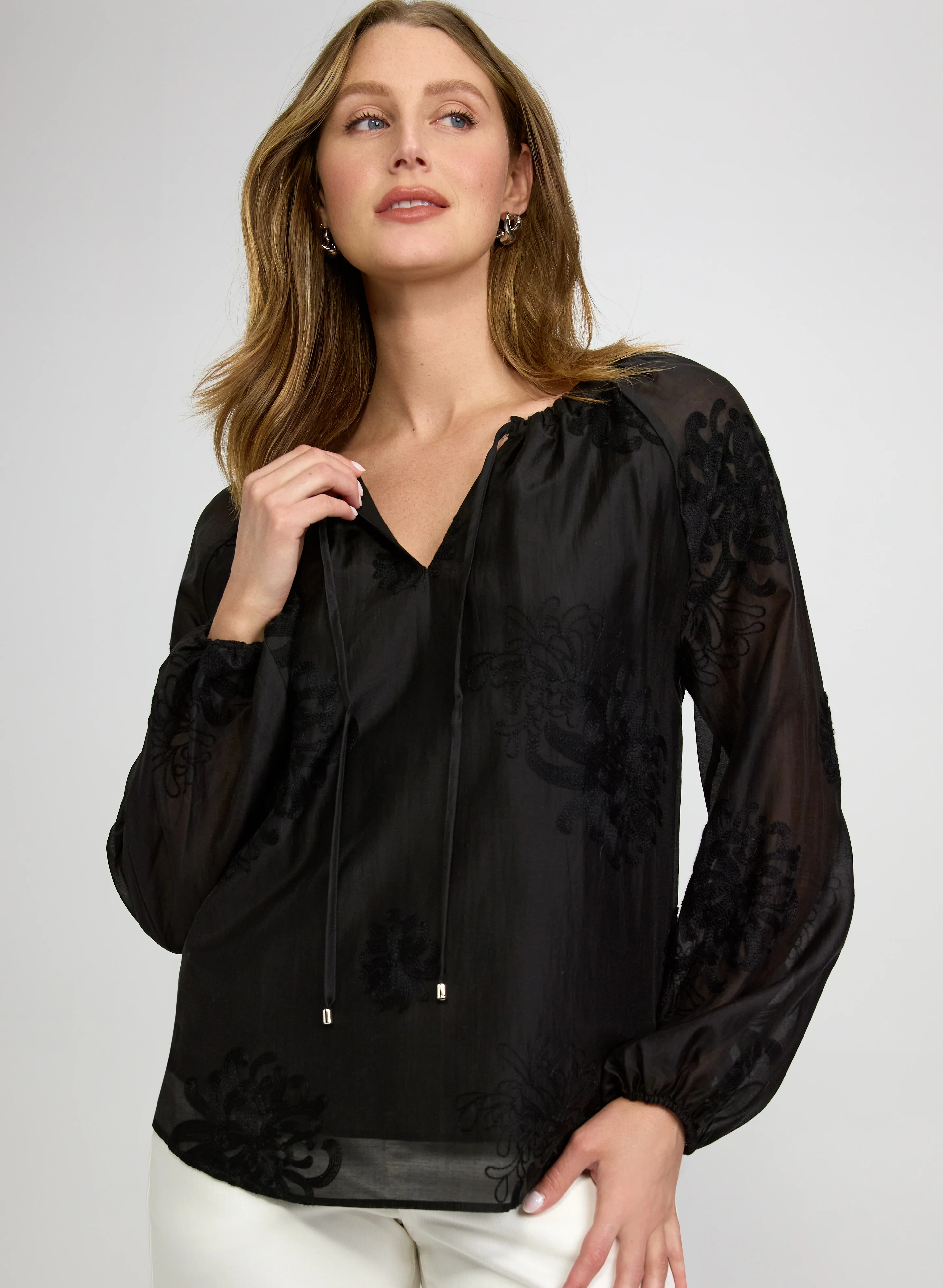 Embroidered Long Sleeve Blouse