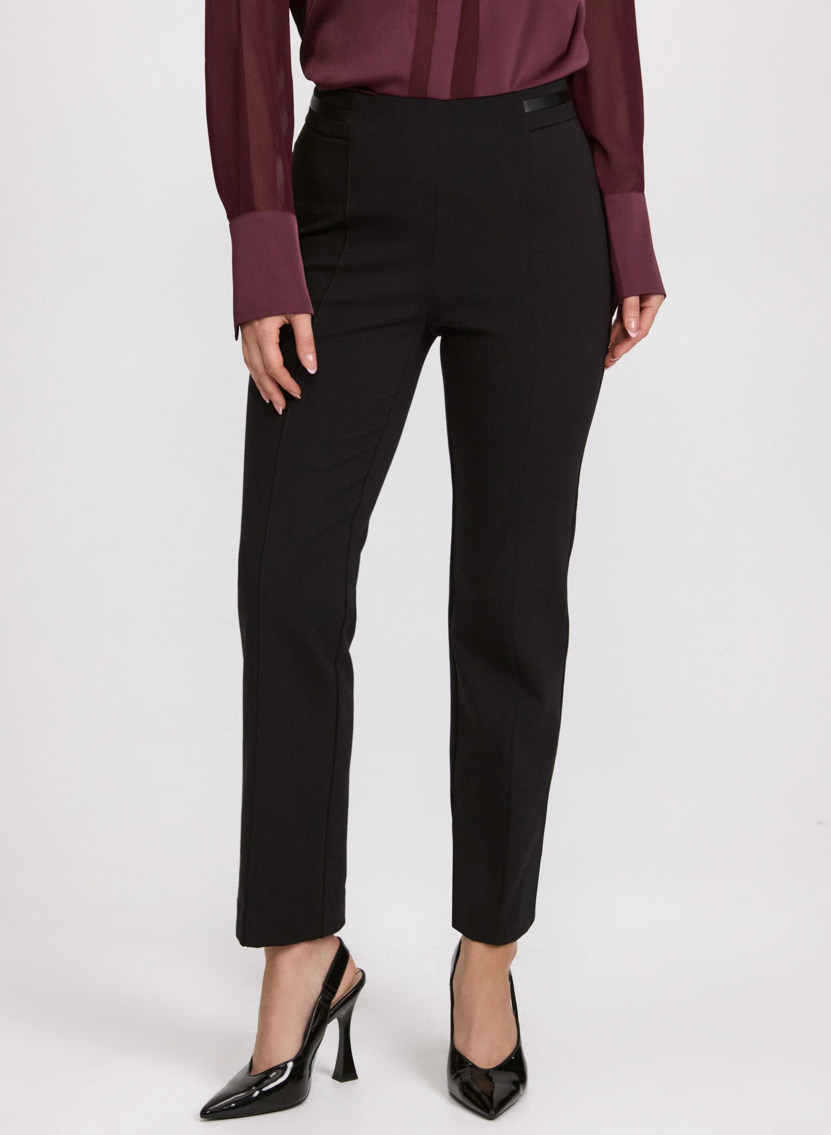 Sofia Vegan Leather Trim Straight-Leg Pants - Regular