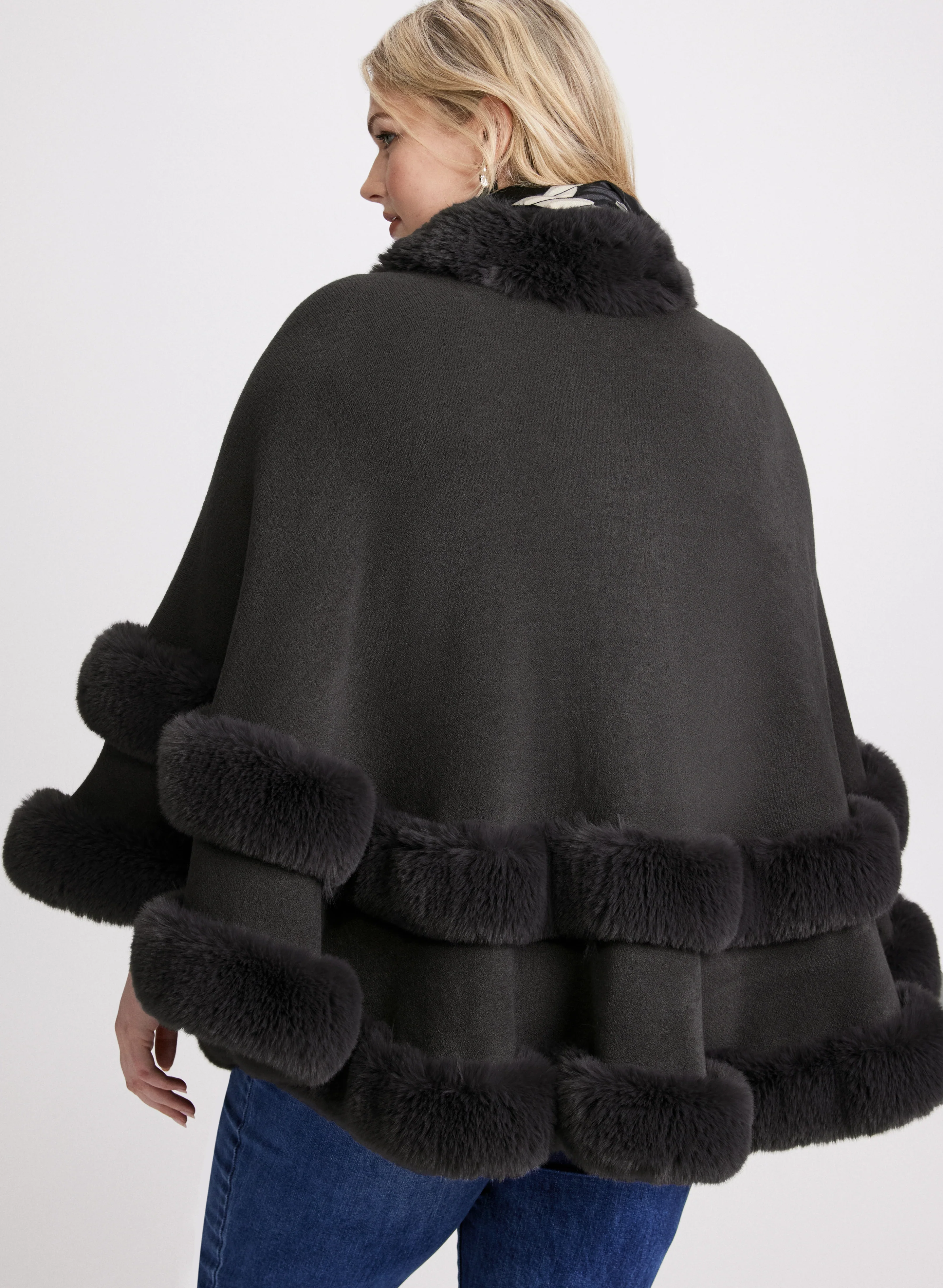Faux Fur Double Border Poncho - Image 2