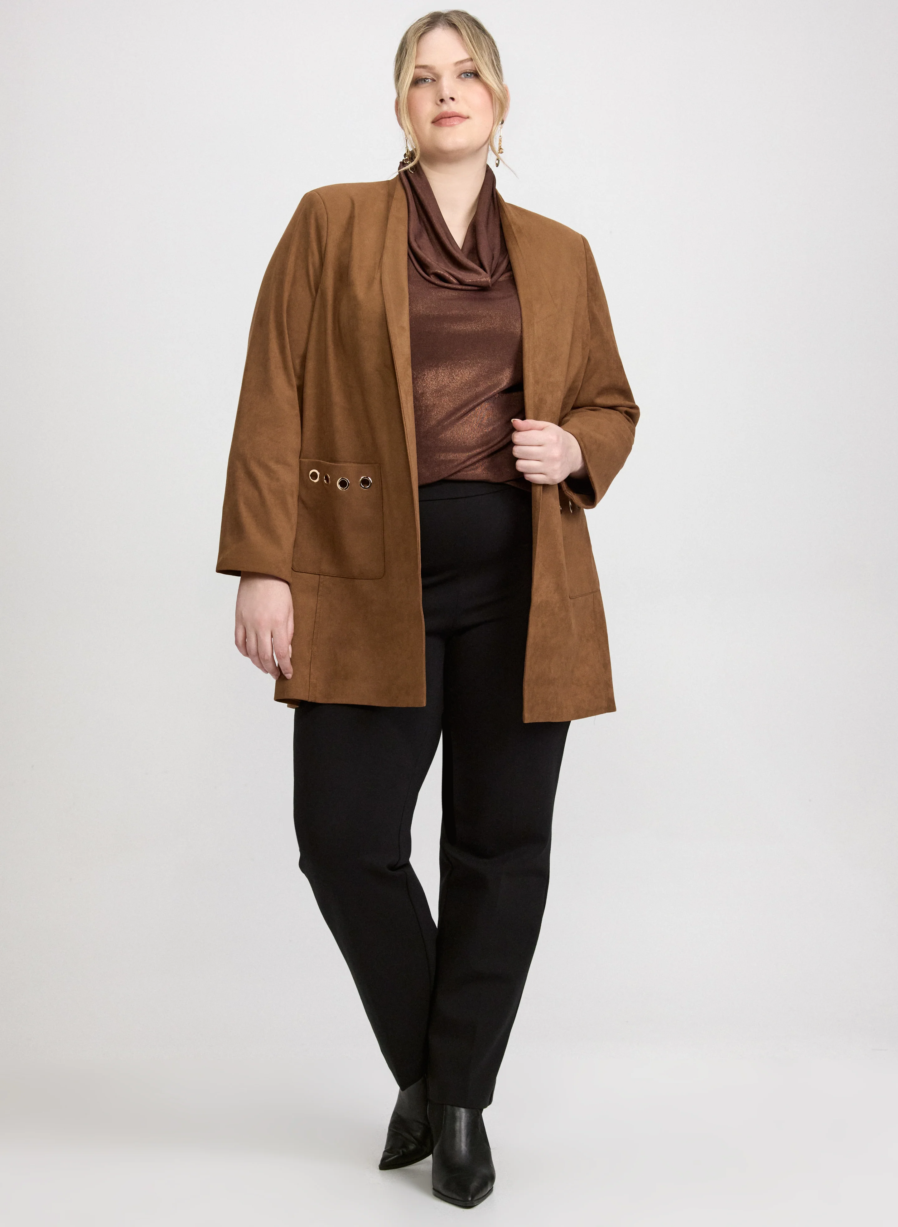 Faux-Suede Jacket & Ava Straight-Leg Pants