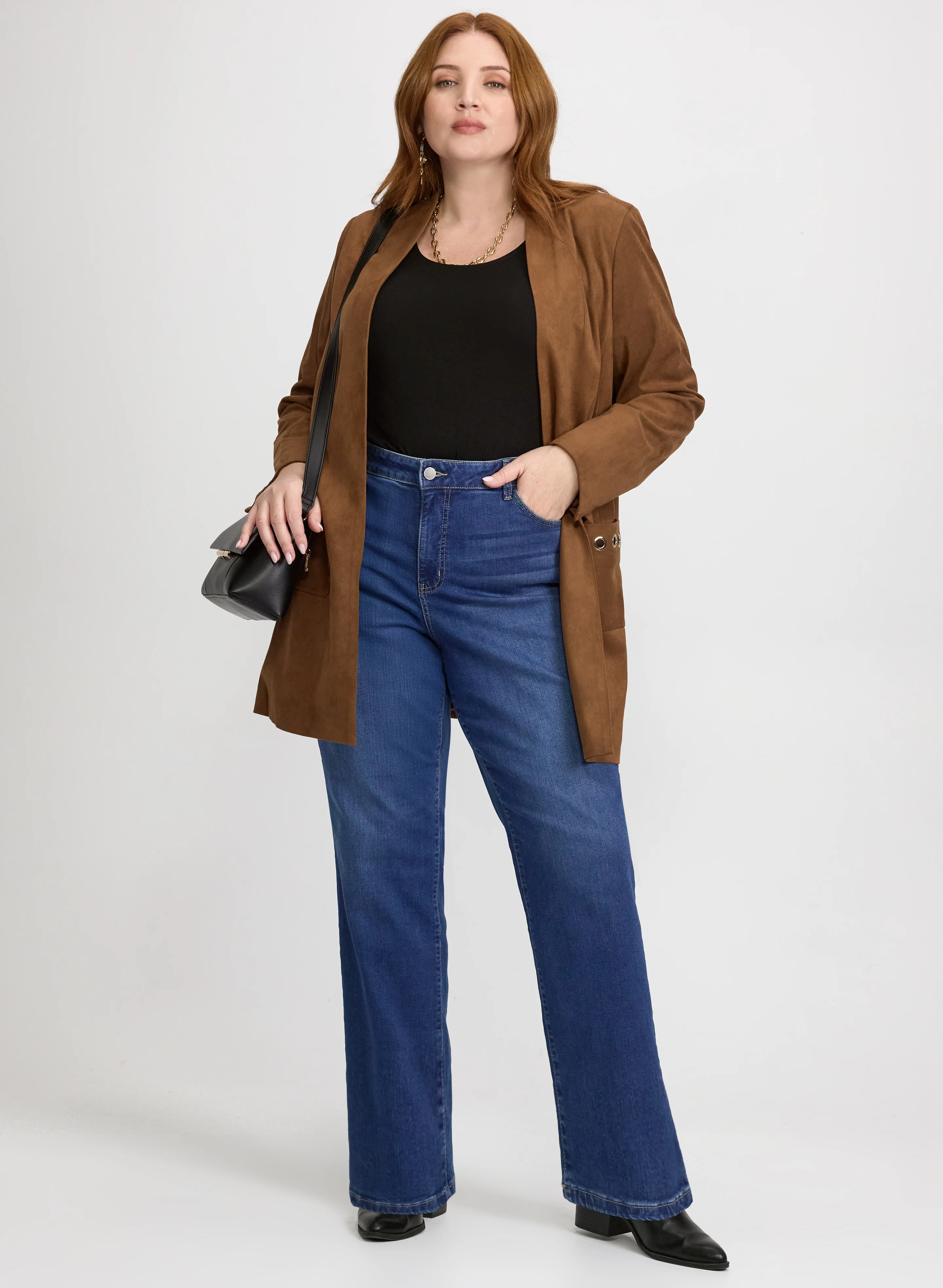 Faux-Suede Jacket & Straight-Leg Jeans