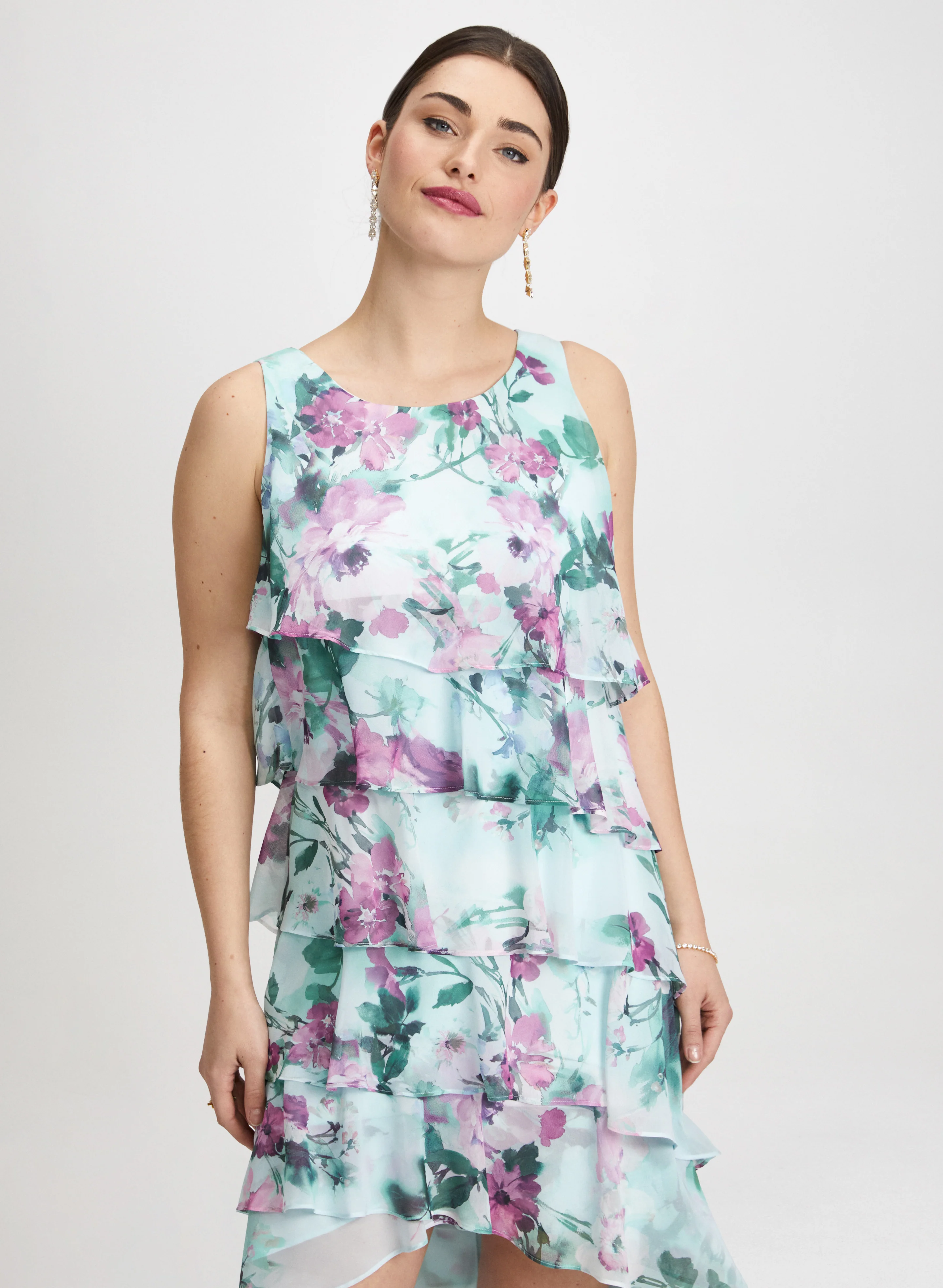 Floral Asymmetric Tiered Dress - Image 4