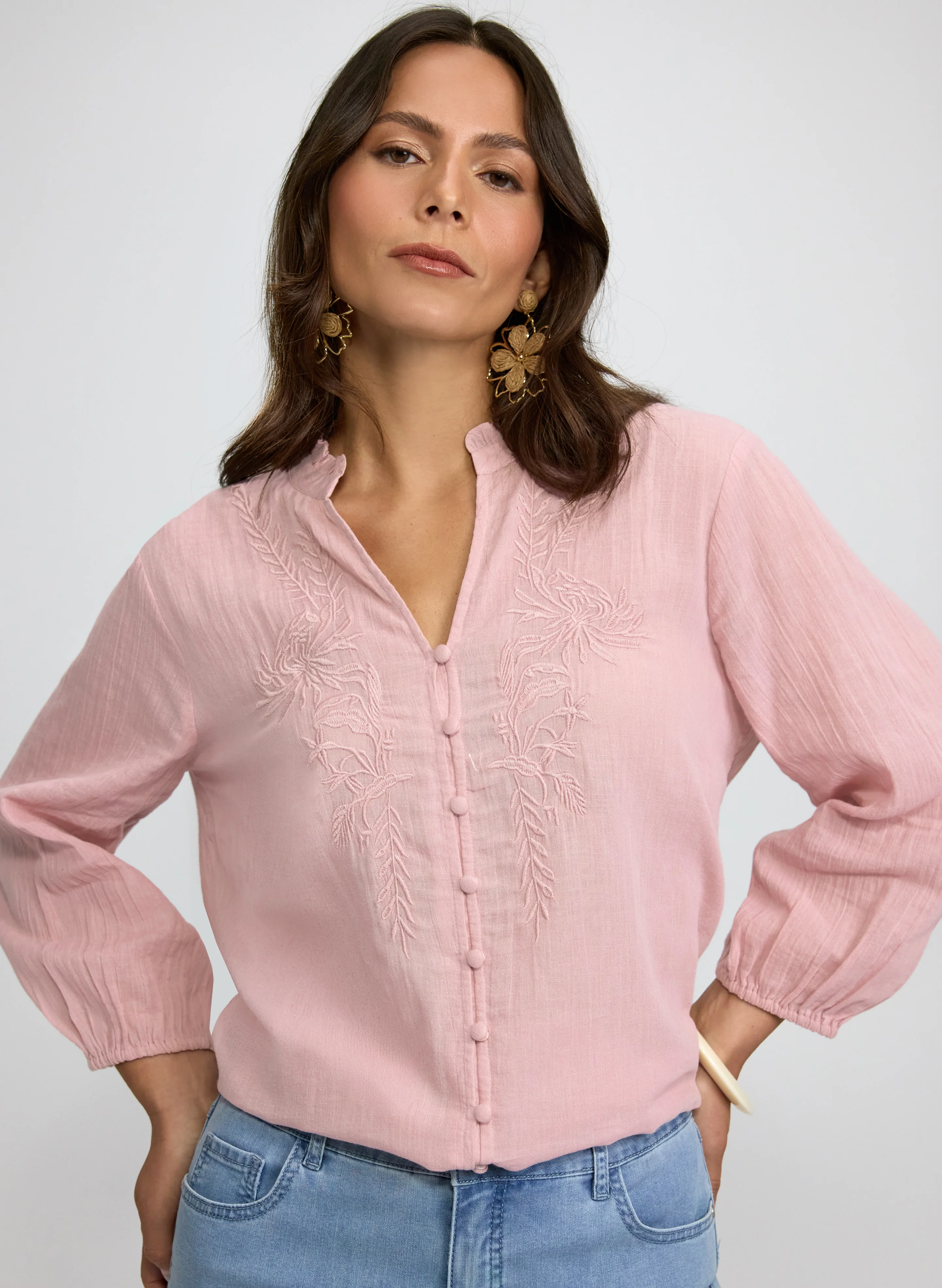 Floral Embroidered Cotton Blouse