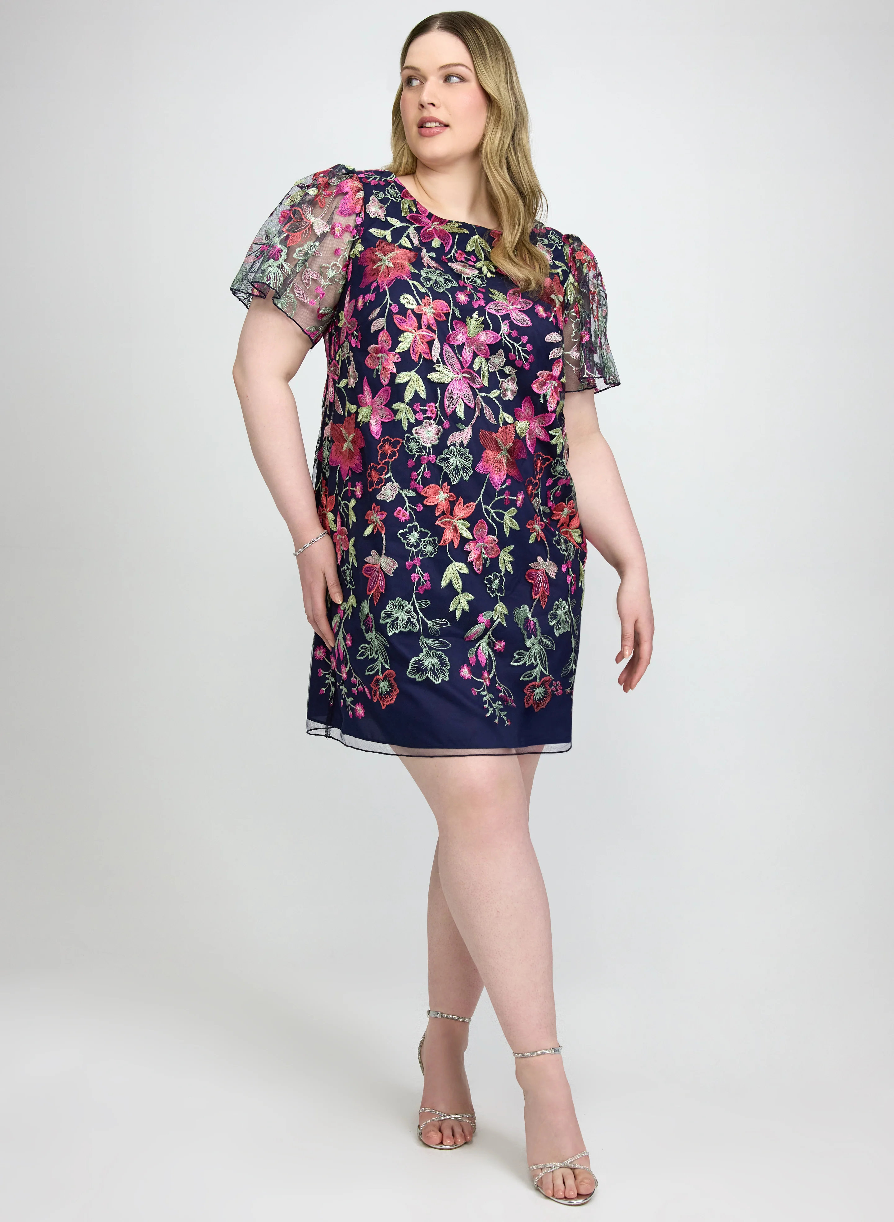 Floral Embroidered Mesh Dress