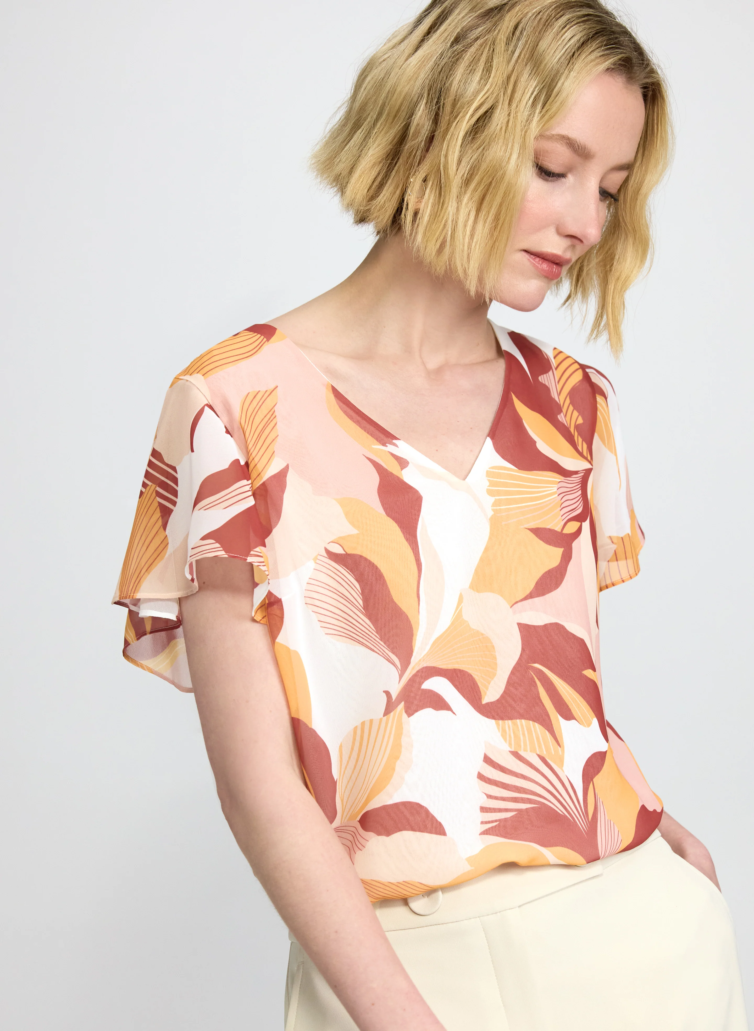 Floral Flutter Sleeve Top - Image 7