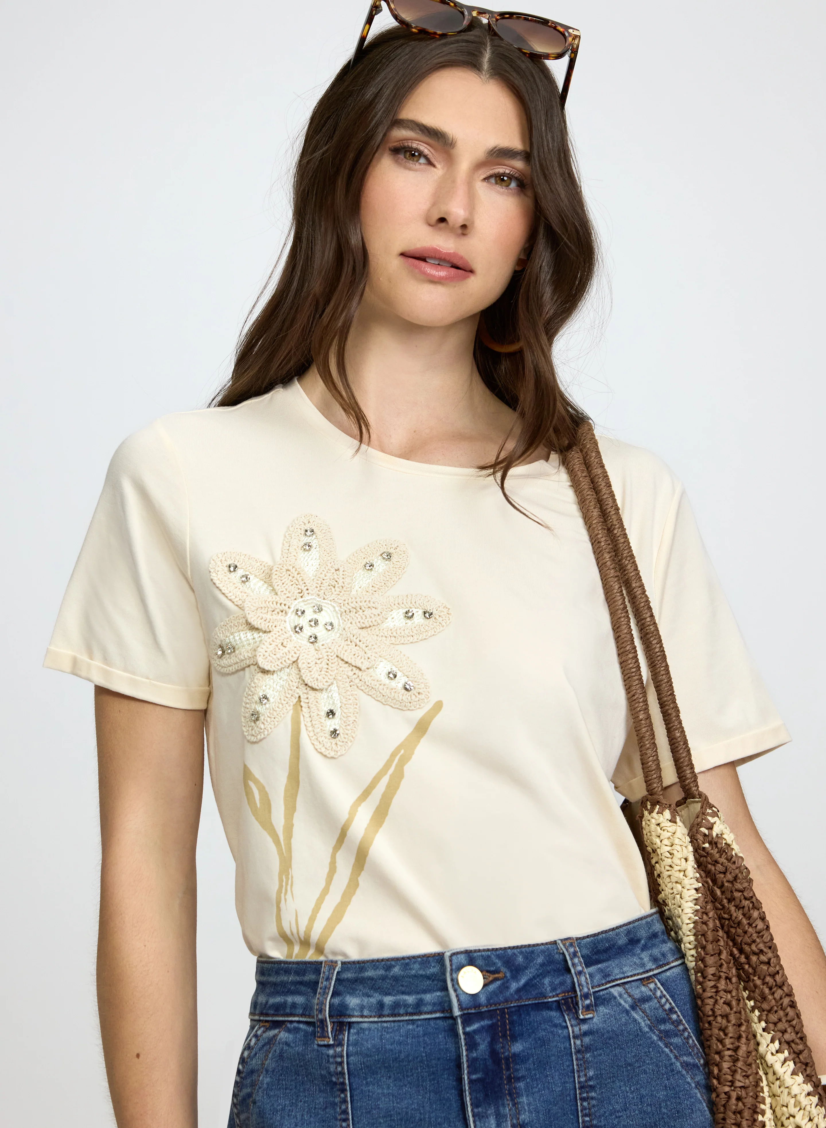 Floral Macrame Applique T-Shirt